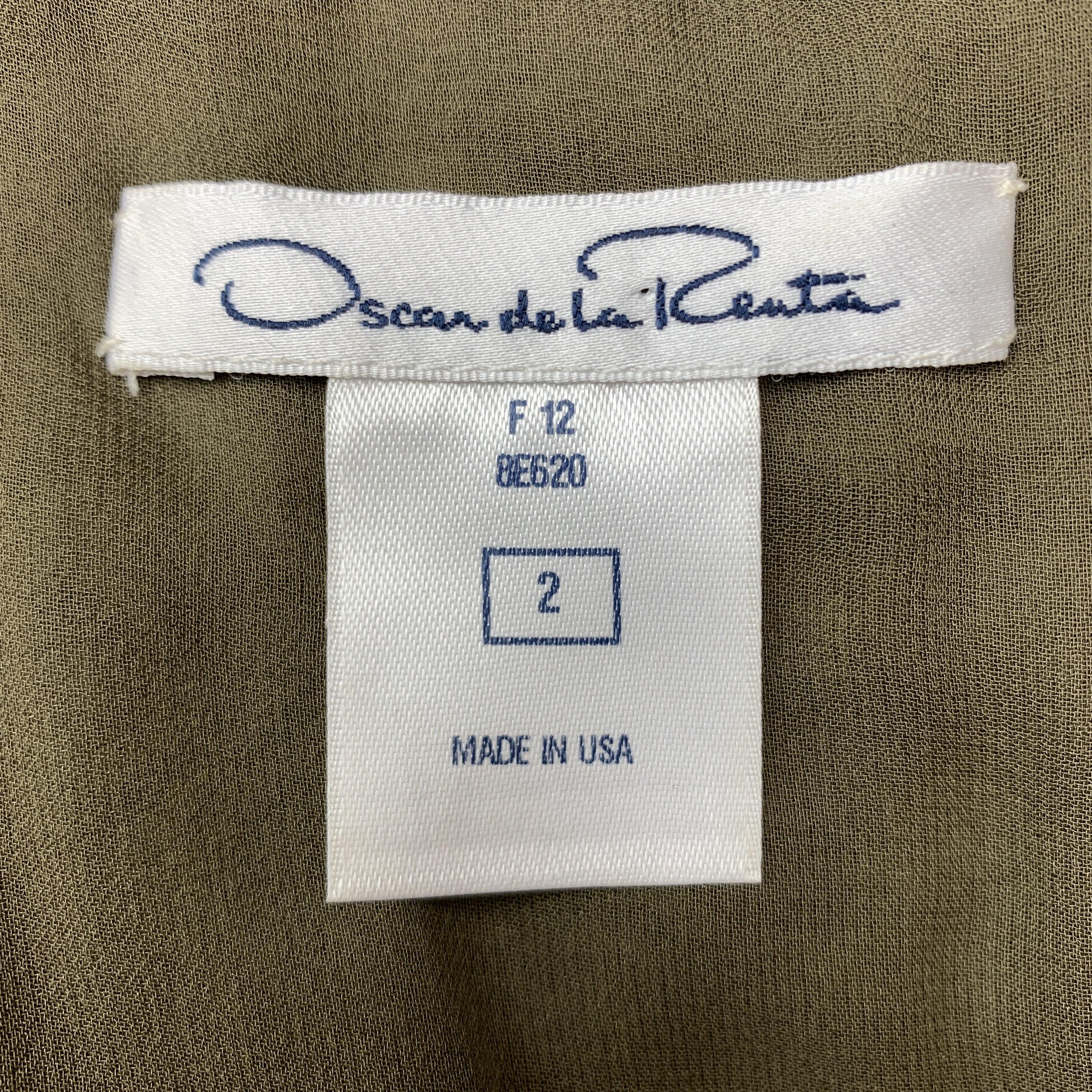 OSCAR DE LA RENTA Size 2 Green Tie Dye Taupe Embroidered Beaded Cocktail Dress For Sale 6