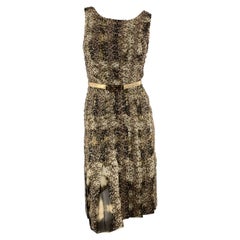 Oscar De La Renta Taglia 2 Verde Tie Dye Taupe Abito da Cocktail Ricamato con Perline