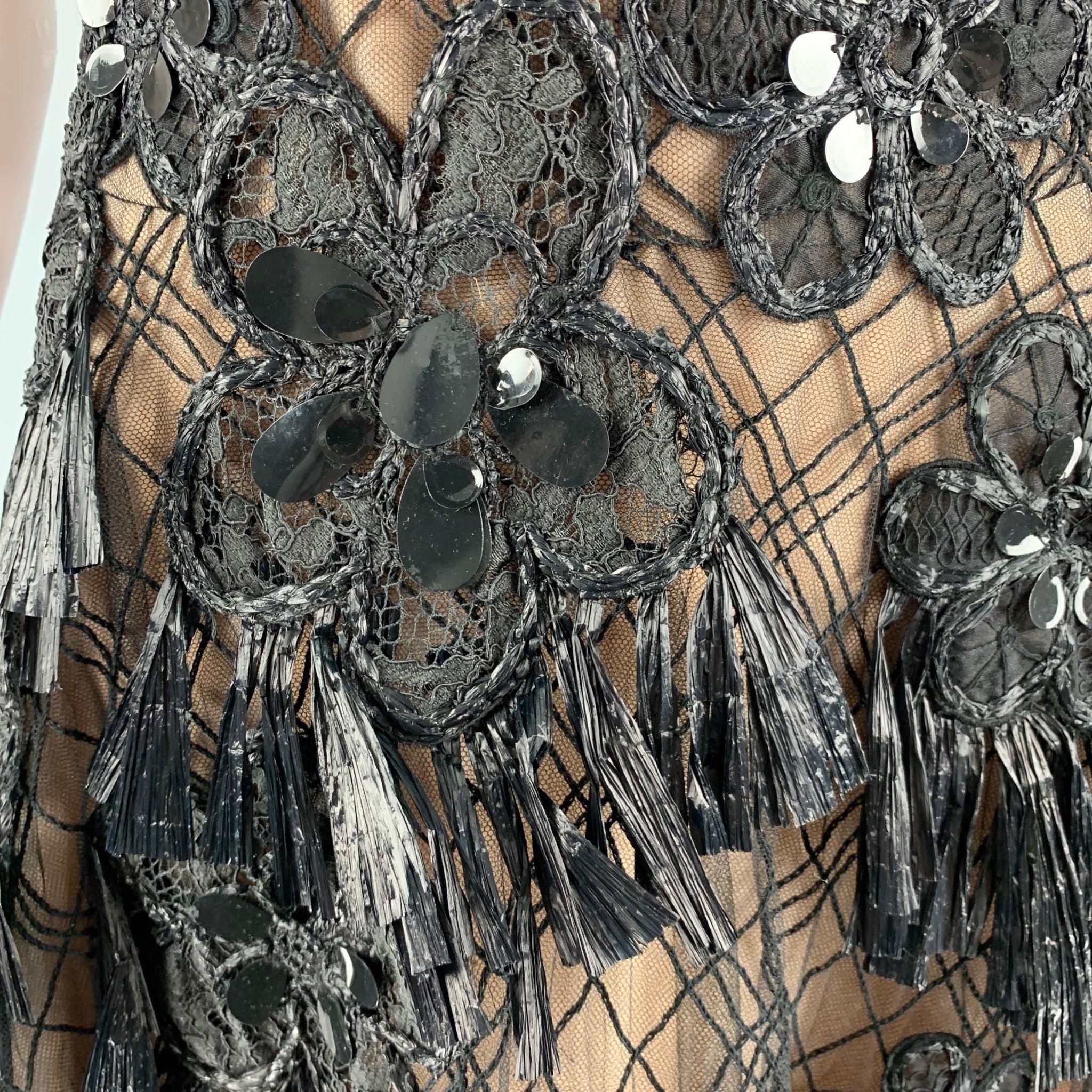 Women's OSCAR DE LA RENTA Size 4 Black Nude Polyamide Embroidered Cocktail Dress