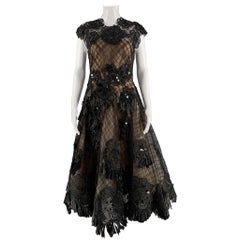 OSCAR DE LA RENTA Size 4 Black Nude Polyamide Embroidered Cocktail Dress