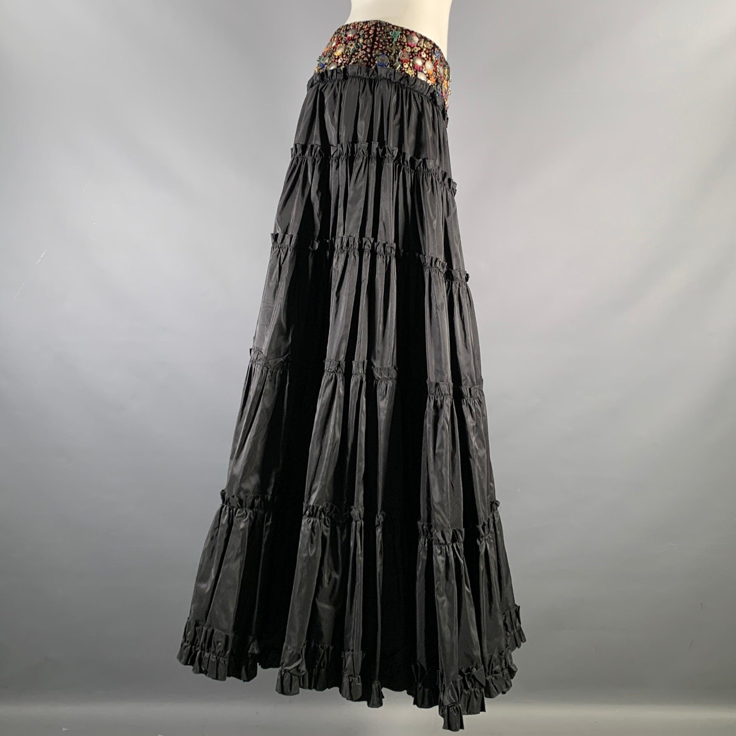 Women's OSCAR DE LA RENTA Size 4 Black Ruffled Long Skirt For Sale