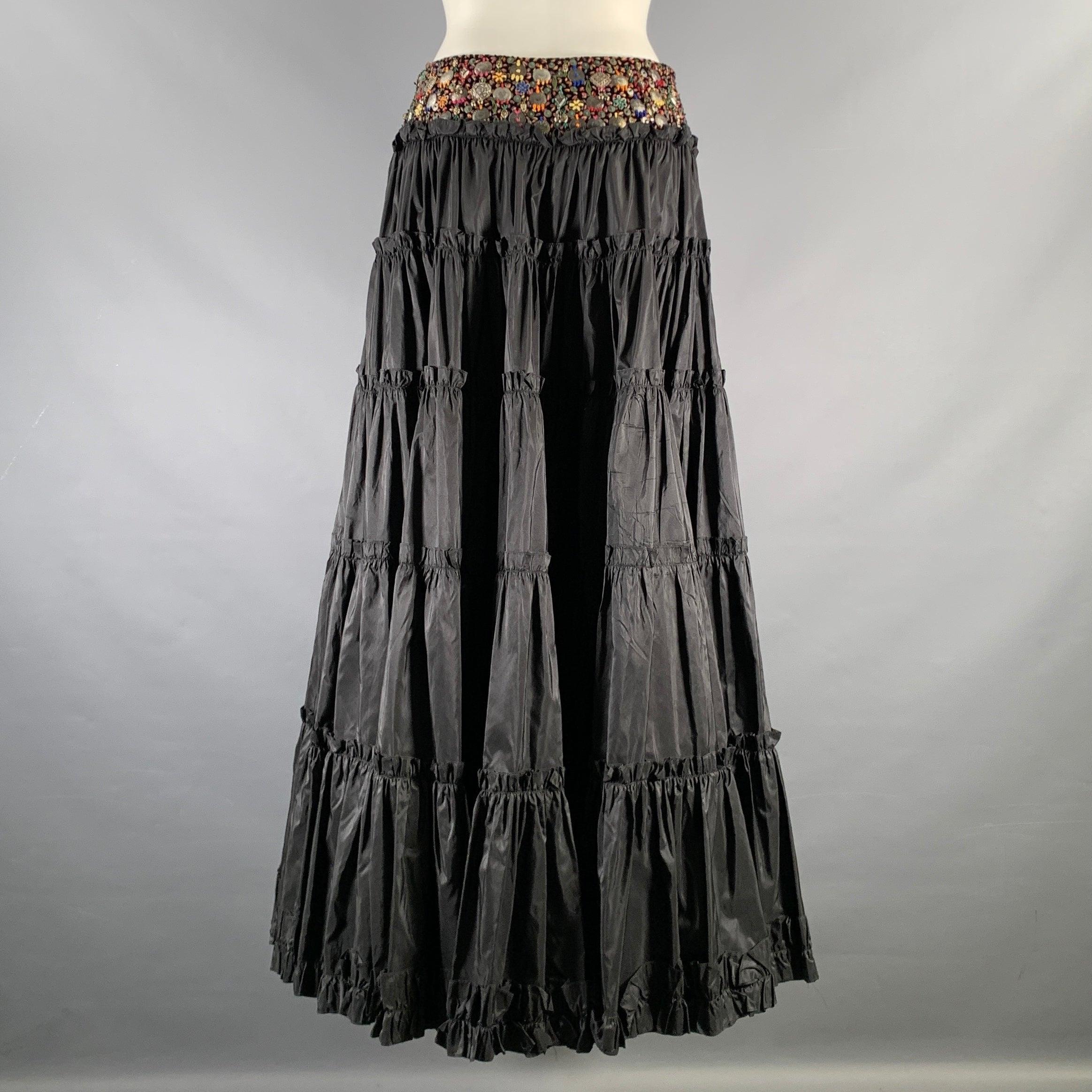 OSCAR DE LA RENTA Size 4 Black Ruffled Long Skirt 1
