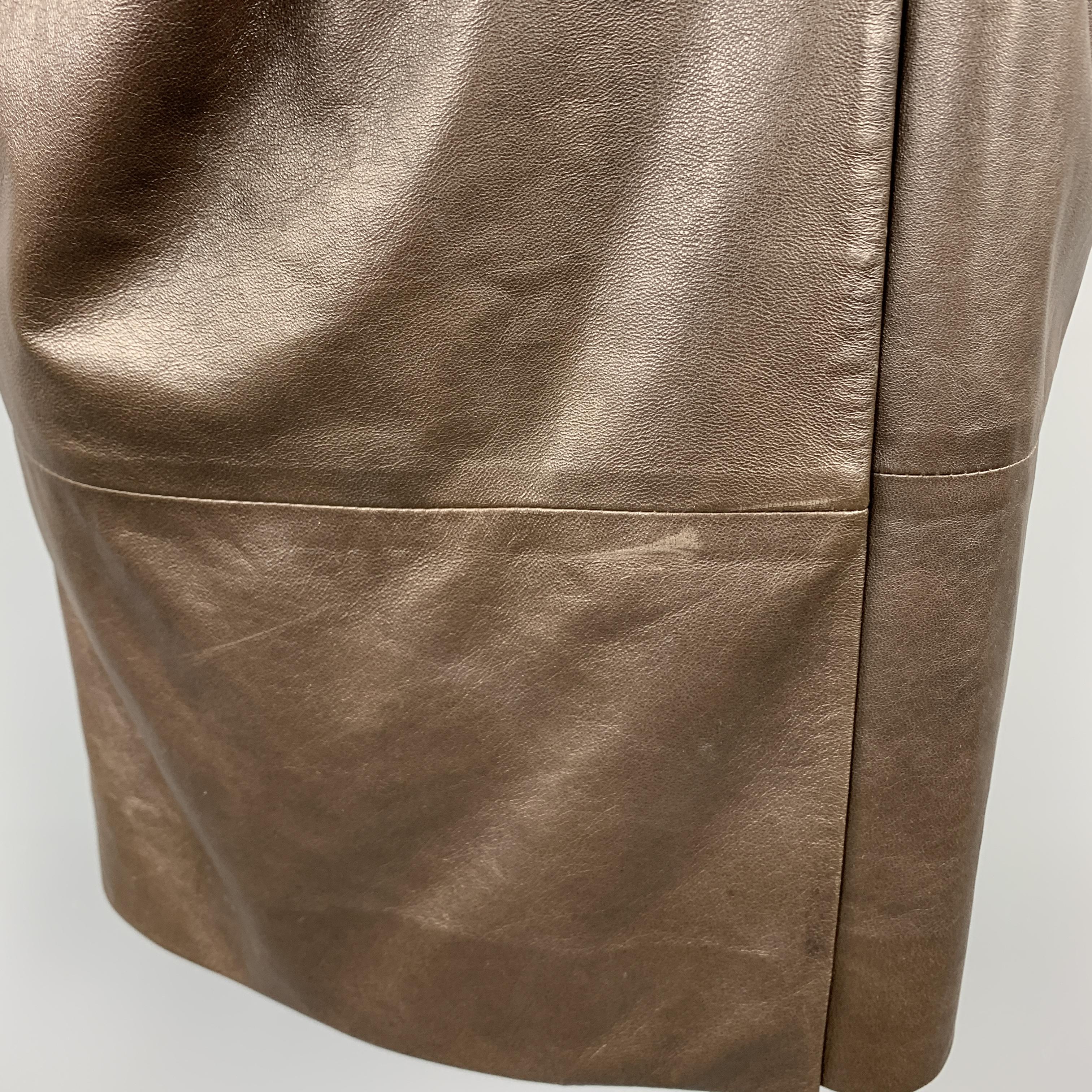 Black OSCAR DE LA RENTA Size 4 Brown Leather Draped Sleeveless Wrap Dress