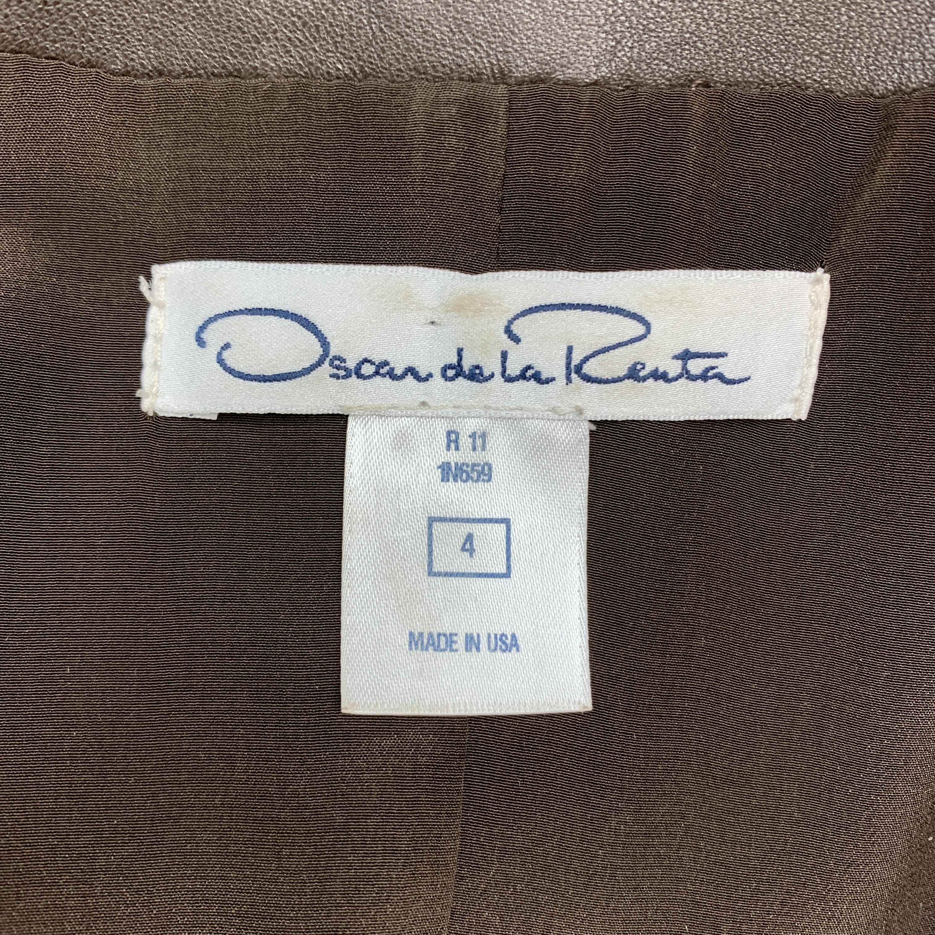 OSCAR DE LA RENTA Size 4 Brown Leather Draped Sleeveless Wrap Dress 2