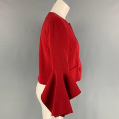 OSCAR DE LA RENTA Size 4 Red Virgin Wool Blend Cropped Coat