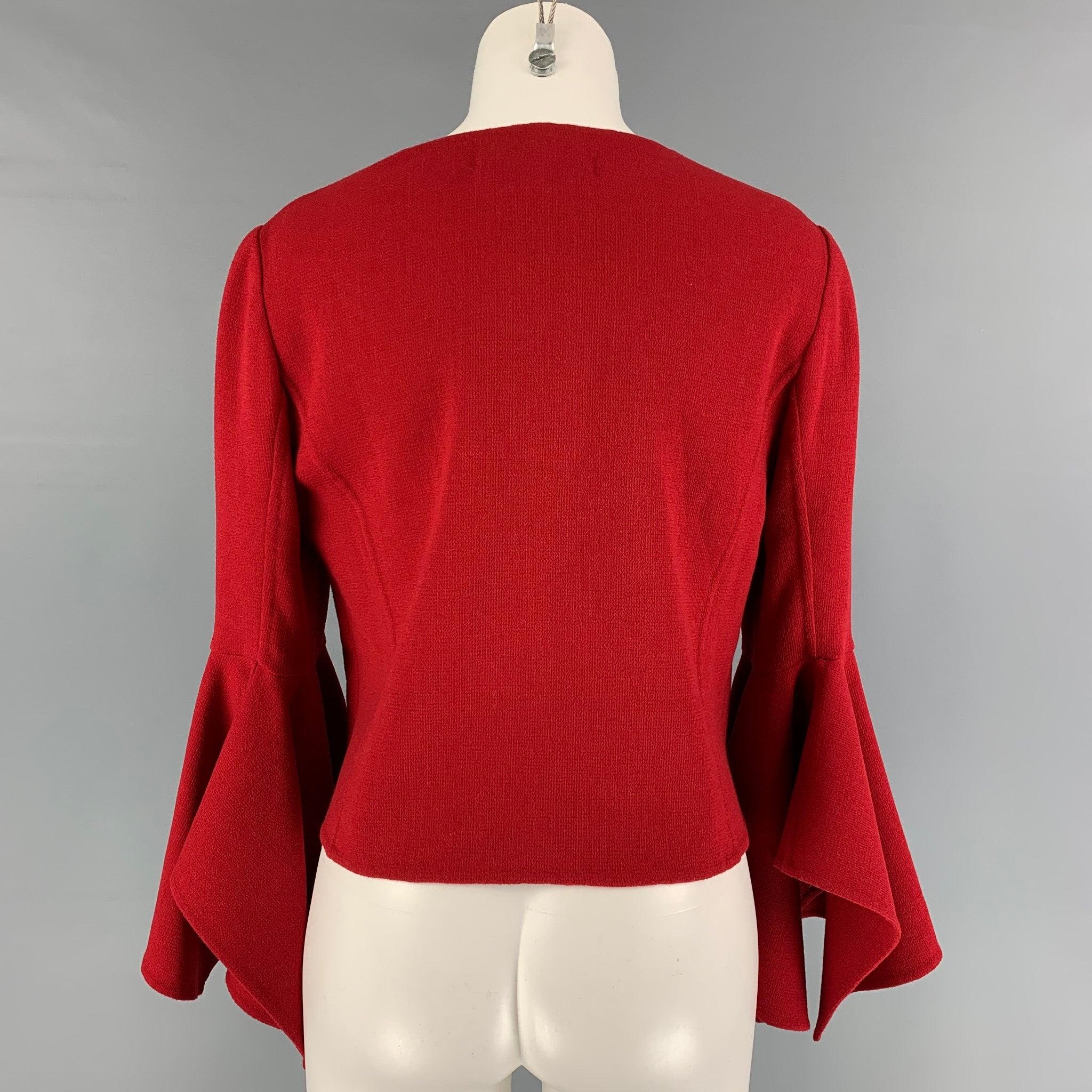 Women's OSCAR DE LA RENTA Size 4 Red Virgin Wool Blend Cropped Coat