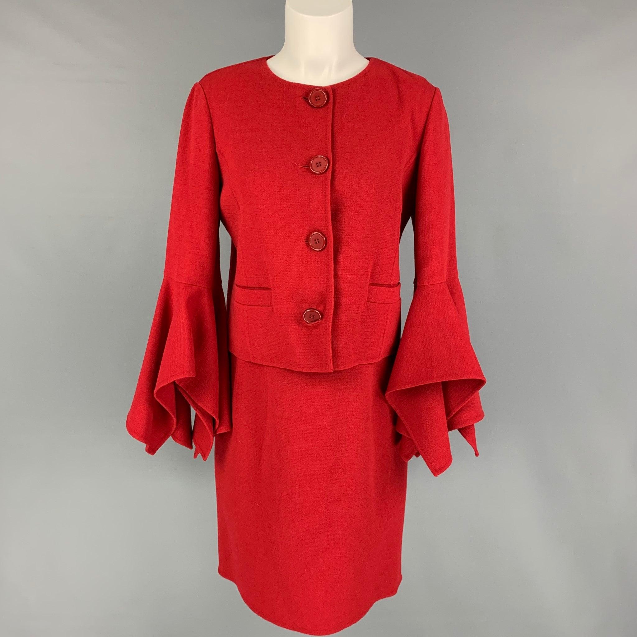 OSCAR DE LA RENTA Size 4 Red Virgin Wool Blend Cropped Coat 1