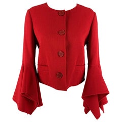 OSCAR DE LA RENTA Size 4 Red Virgin Wool Blend Cropped Coat