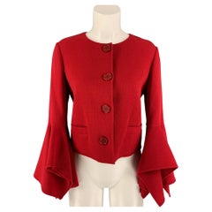 OSCAR DE LA RENTA Size 4 Red Virgin Wool Blend Cropped Coat