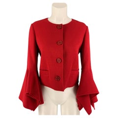 OSCAR DE LA RENTA Cappotto cropped in misto lana vergine rosso taglia 4