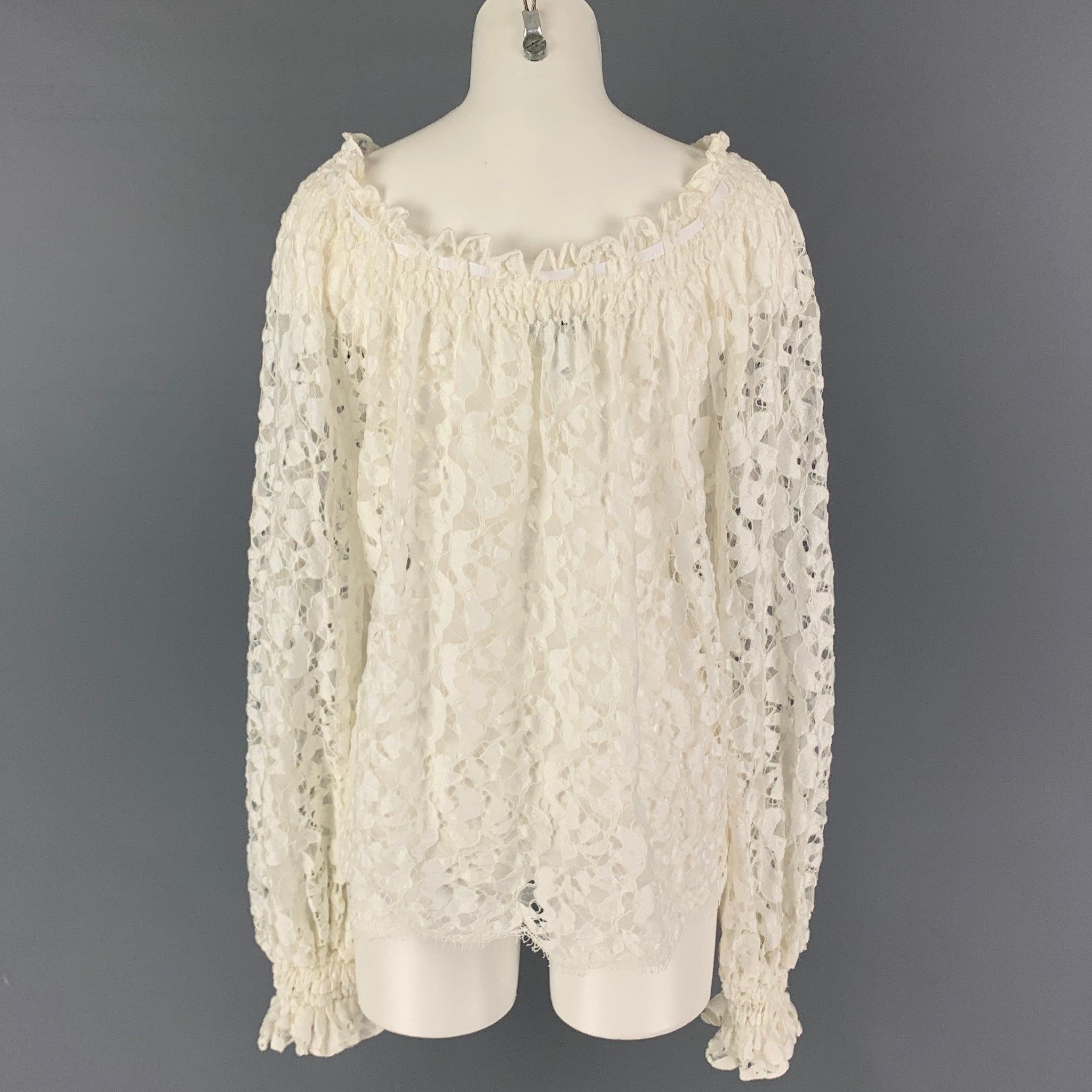 Women's OSCAR DE LA RENTA Size 4 White Cotton Blend Long Sleeve Dress Top For Sale