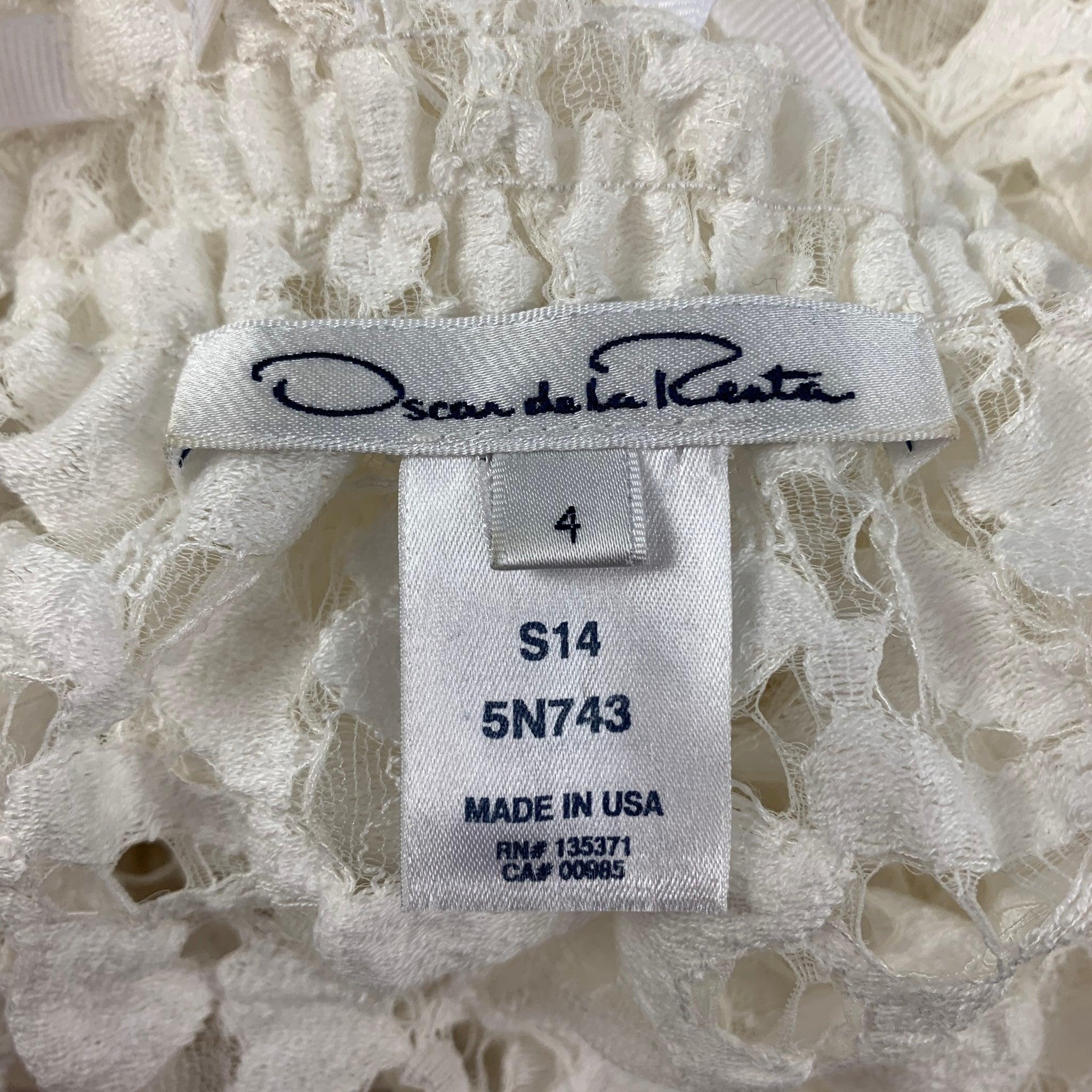 OSCAR DE LA RENTA Size 4 White Cotton Blend Long Sleeve Dress Top For Sale 2