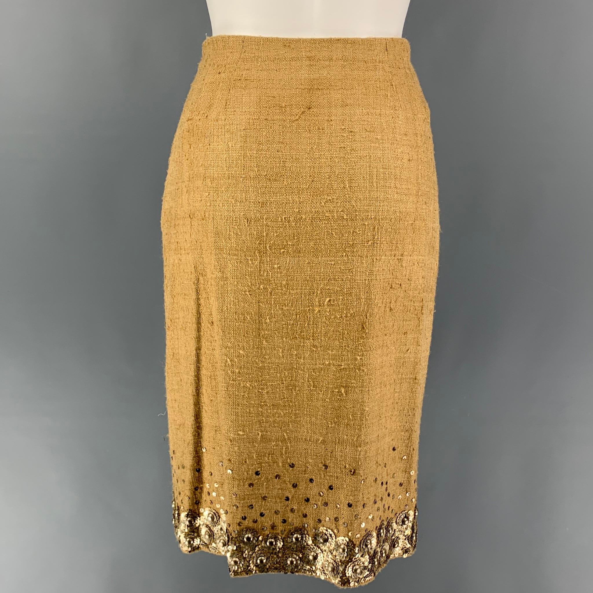 Women's OSCAR DE LA RENTA Size 6 Beige Silk Pencil Skirt