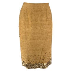OSCAR DE LA RENTA Size 6 Beige Silk Pencil Skirt
