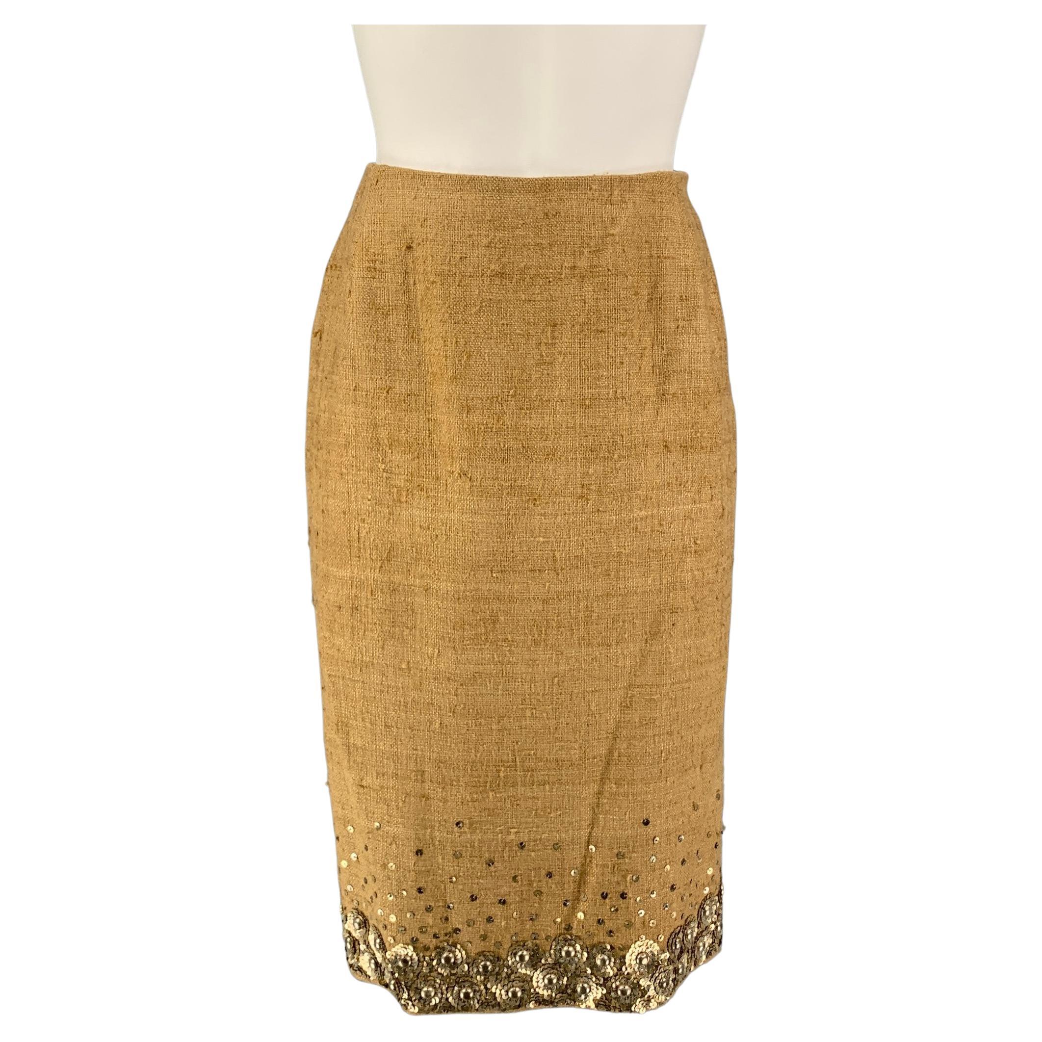 OSCAR DE LA RENTA Size 6 Beige Silk Pencil Skirt