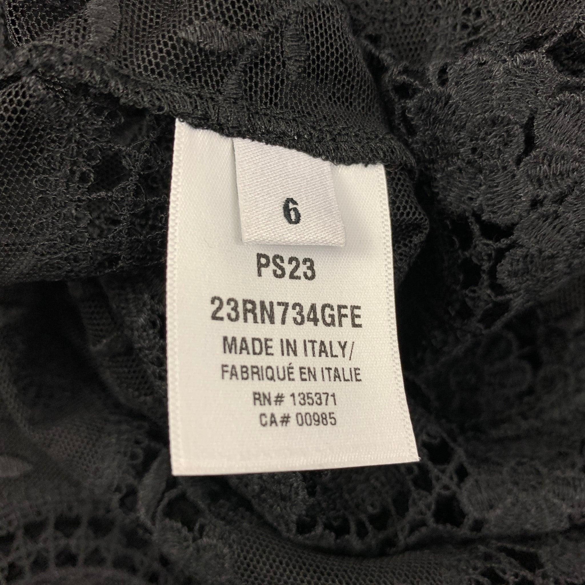 OSCAR DE LA RENTA Size 6 Black Silk Lace Bell Sleeves Blouse For Sale 2