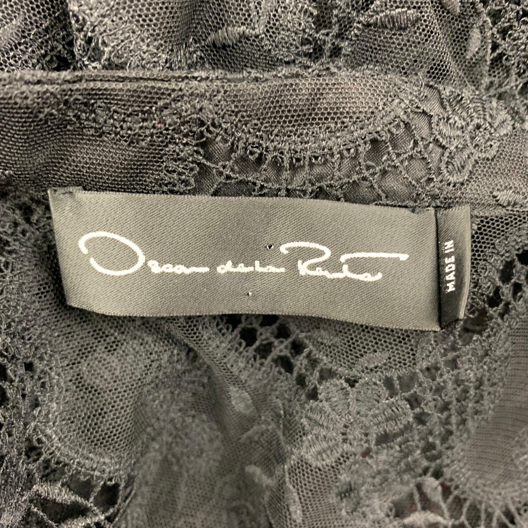 OSCAR DE LA RENTA Size 6 Black Silk Lace Bell Sleeves Blouse For Sale 3