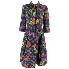 Oscar De La Renta Taglia 6 Cappotto a maniche 3/4 in seta multicolore e marina Dot Dot Dot