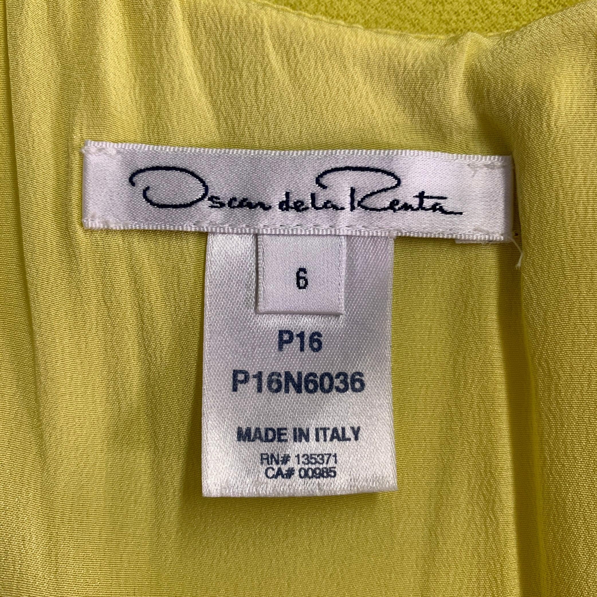 OSCAR DE LA RENTA Size 6 Neon Yellow Crepe Tiered Cocktail Dress For Sale 1