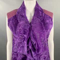 OSCAR DE LA RENTA Size 6 Purple Ostrich Leather Lamb Fur Eye Hook Vest