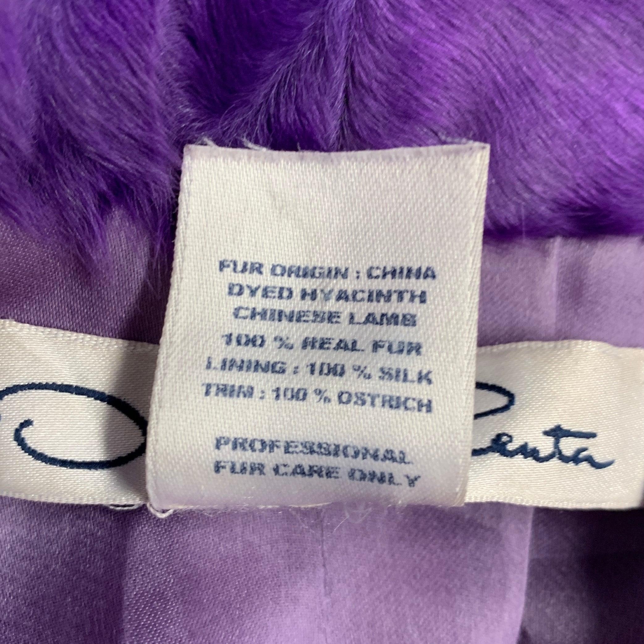 OSCAR DE LA RENTA Size 6 Purple Ostrich Leather Lamb Fur Eye Hook Vest For Sale 3