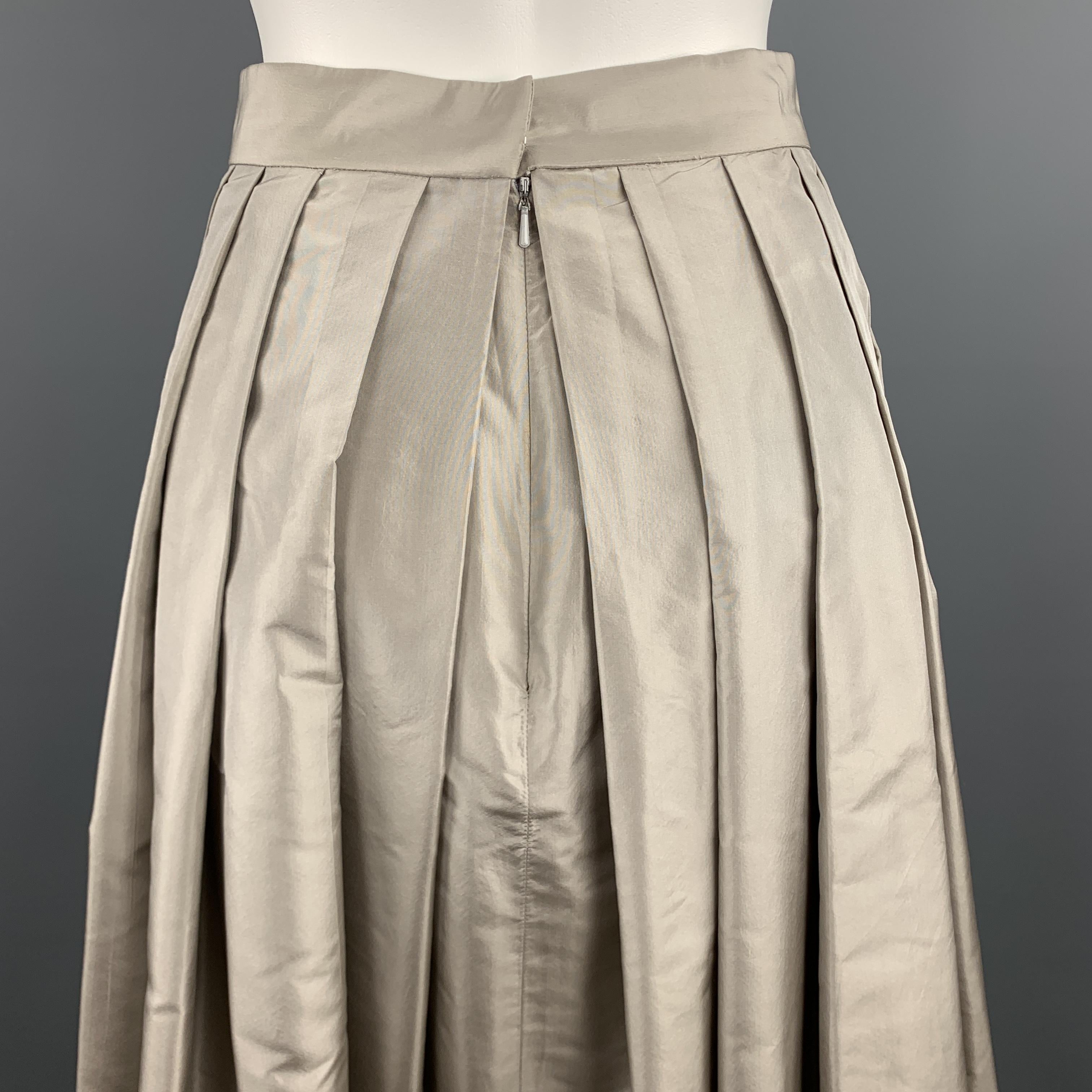 Brown OSCAR DE LA RENTA Size 6 Taupe Silk Taffeta Pleated Ball Skirt