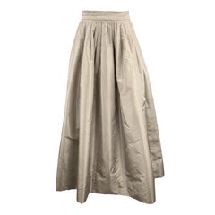 OSCAR DE LA RENTA Size 6 Taupe Silk Taffeta Pleated Ball Skirt