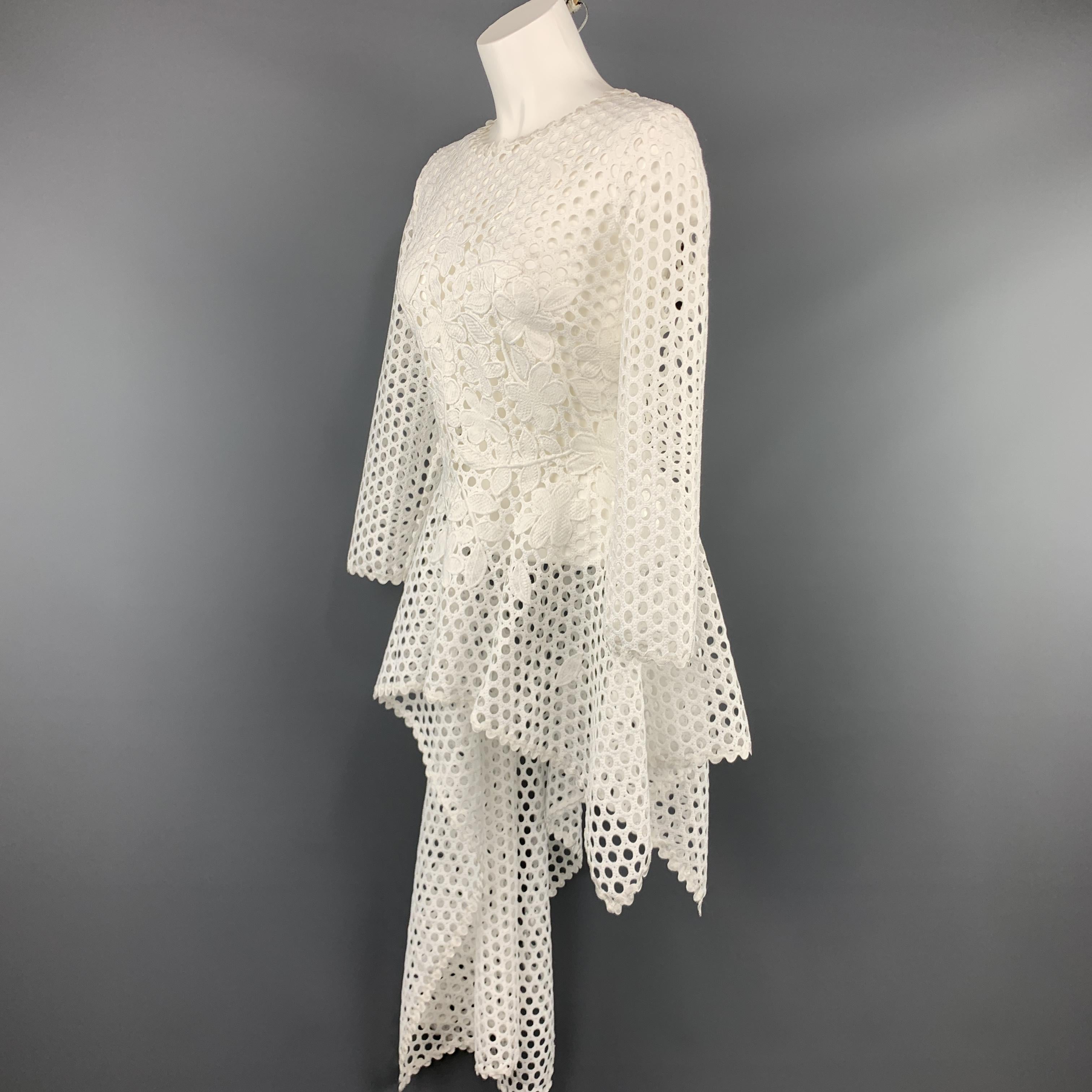 OSCAR DE LA RENTA Size 6 White Mesh Lace Asymmetrical Peplum Dress Top 2