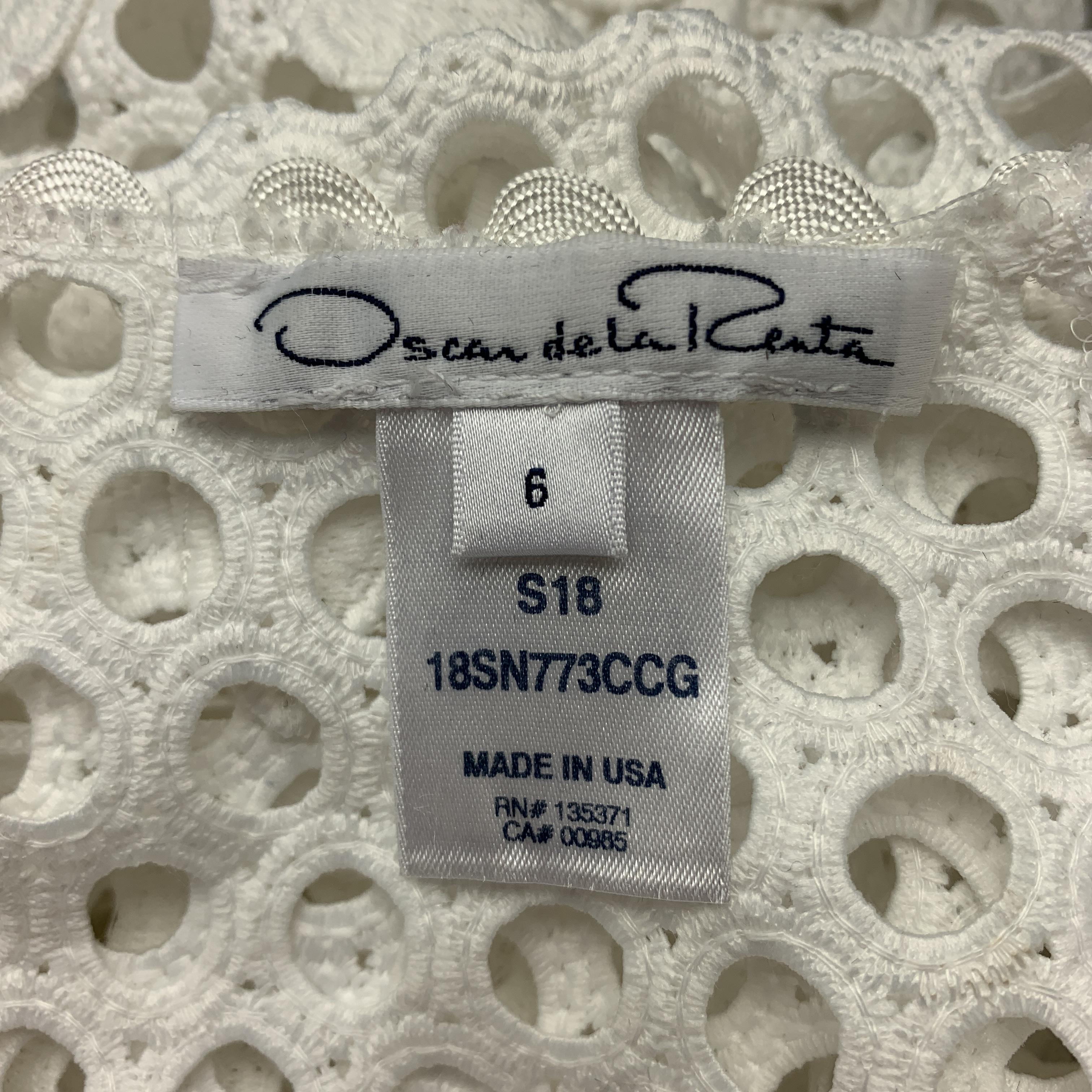 OSCAR DE LA RENTA Size 6 White Mesh Lace Asymmetrical Peplum Dress Top 4