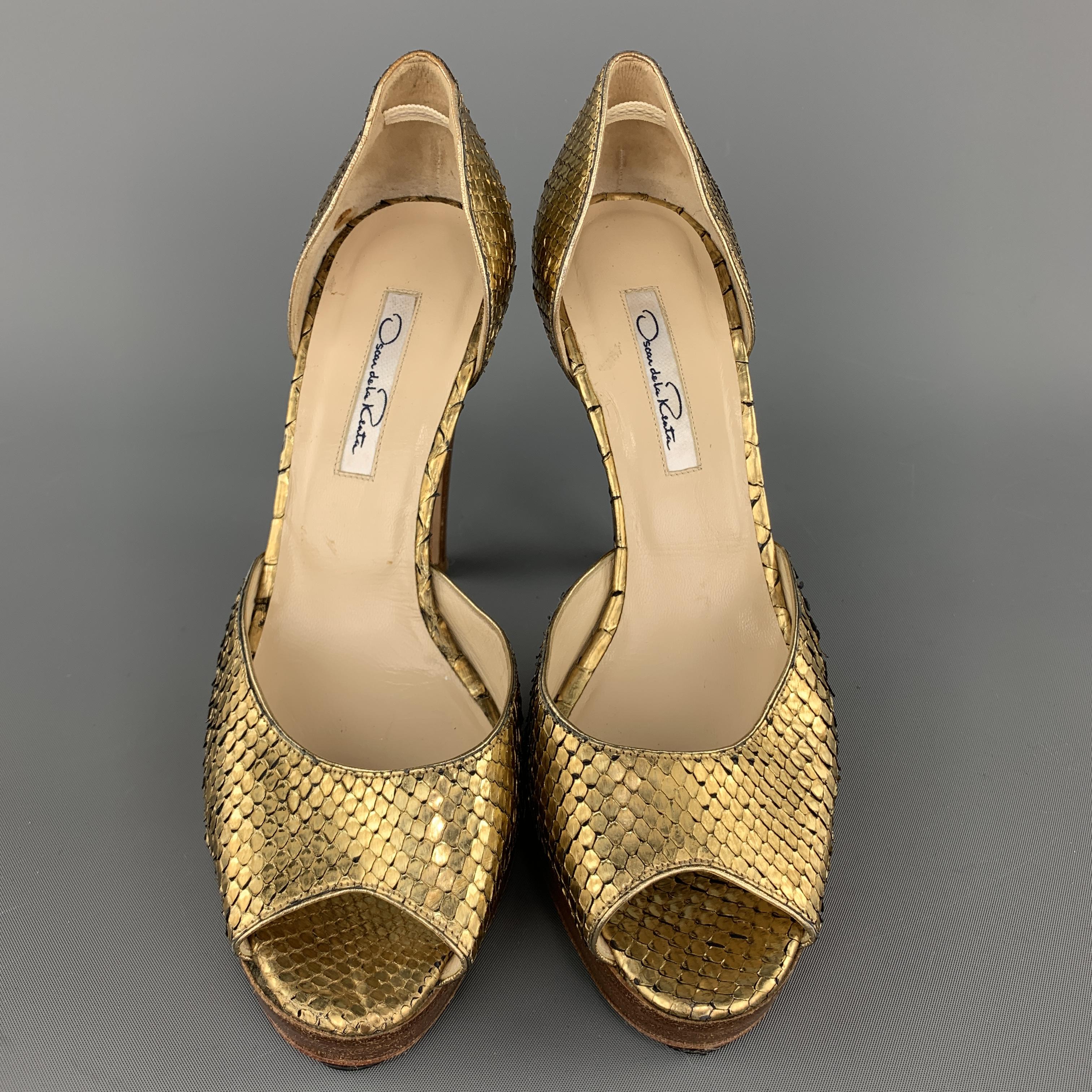 gold snakeskin pumps