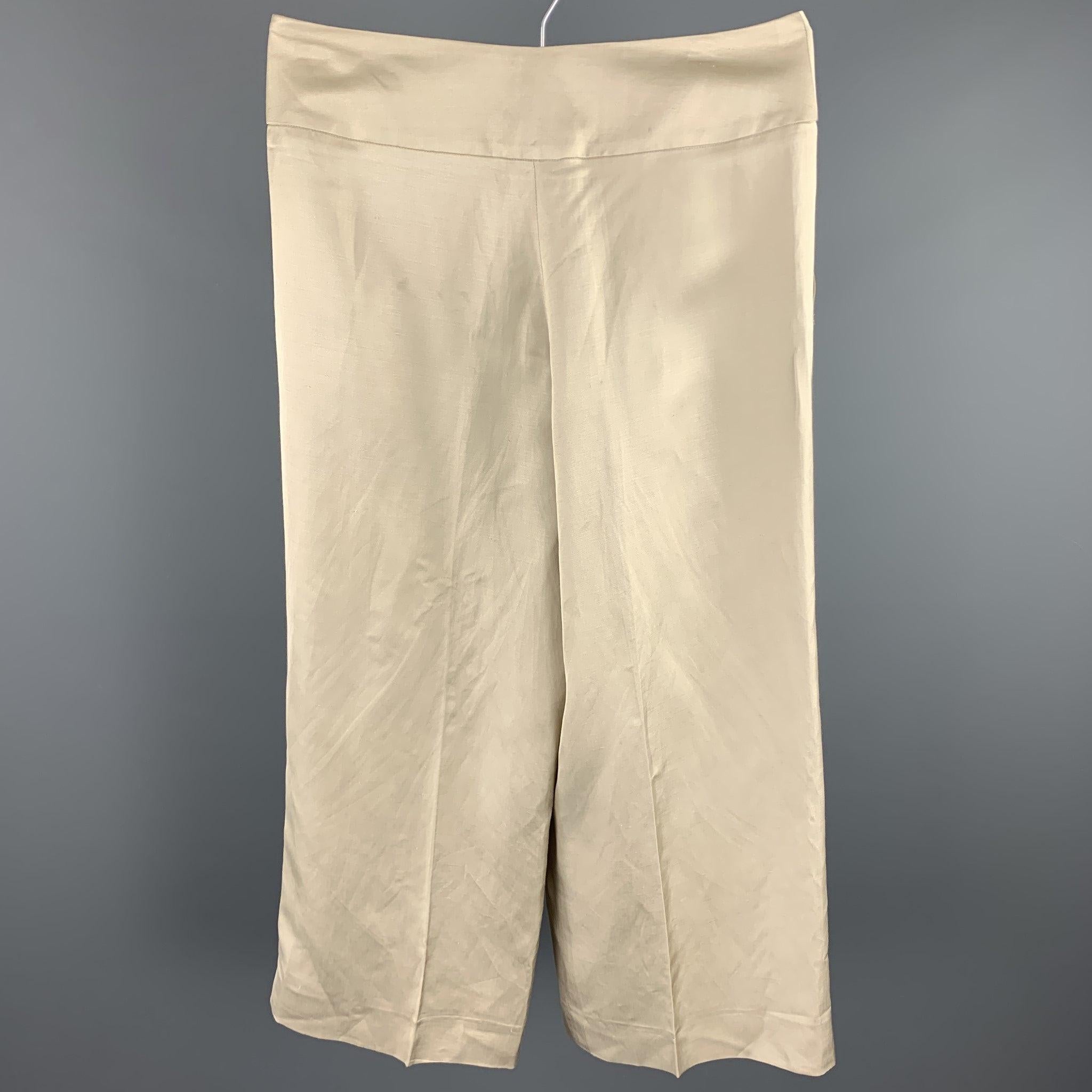 Women's OSCAR DE LA RENTA Size 8 Beige Linen Blend Wide Leg Dress Pants For Sale