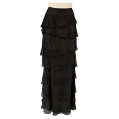 OSCAR DE LA RENTA Size 8 Black Ruffled Long Skirt