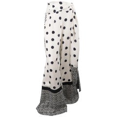 OSCAR DE LA RENTA Size 8 Cream & Black Mixed Print Silk Tie Wide Leg Dress Pants