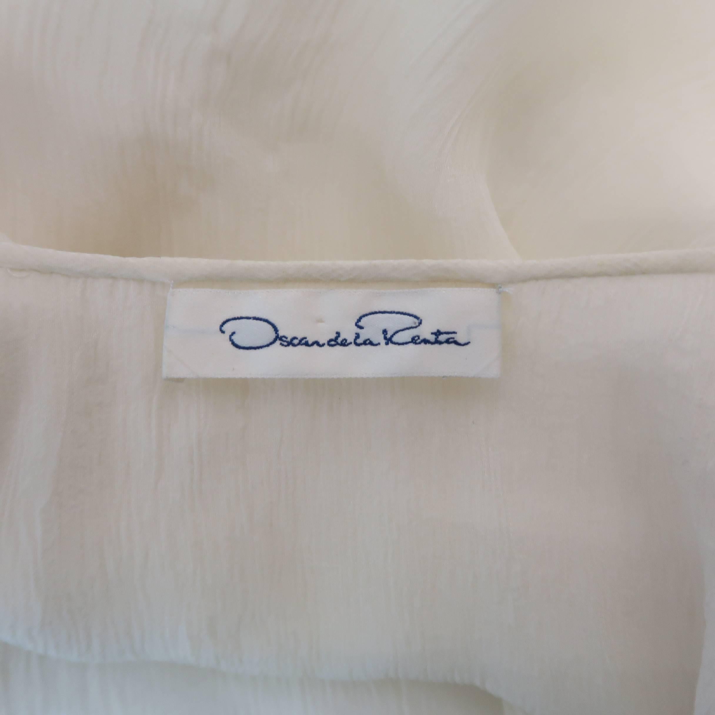 OSCAR DE LA RENTA Size 8 Cream Silk Chiffon Ruffle Tie Blouse 2