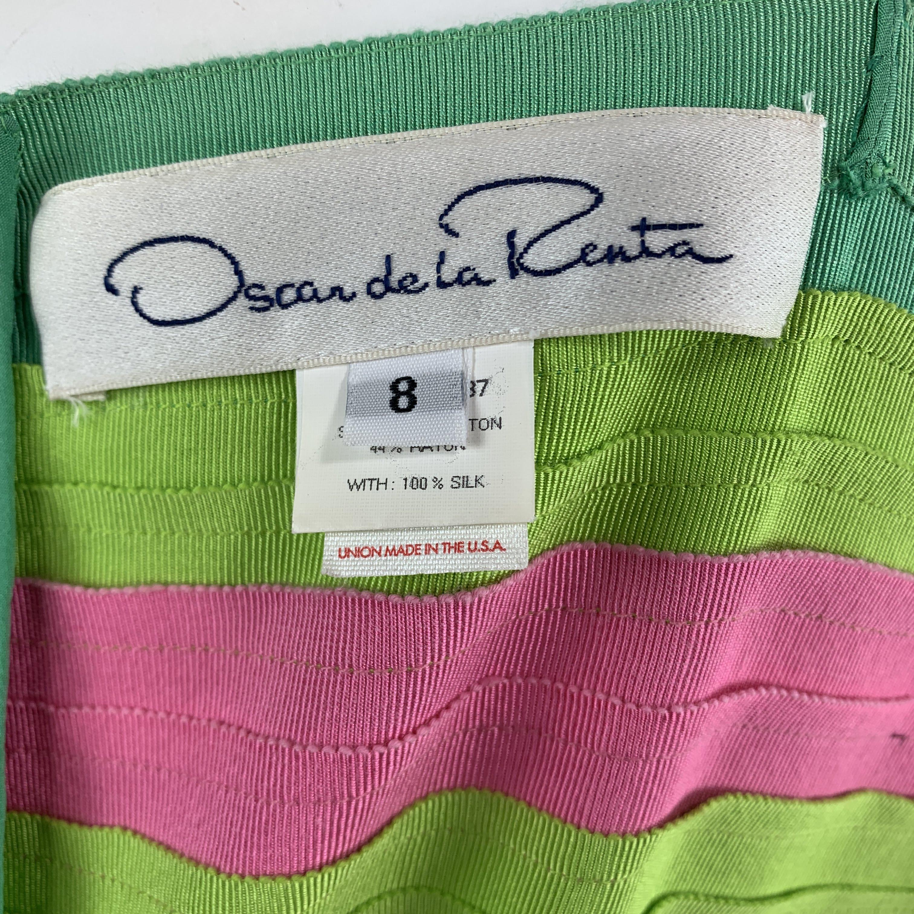 OSCAR DE LA RENTA Size 8 Green Turquoise & Pink Grosgrain Striped Gown 3