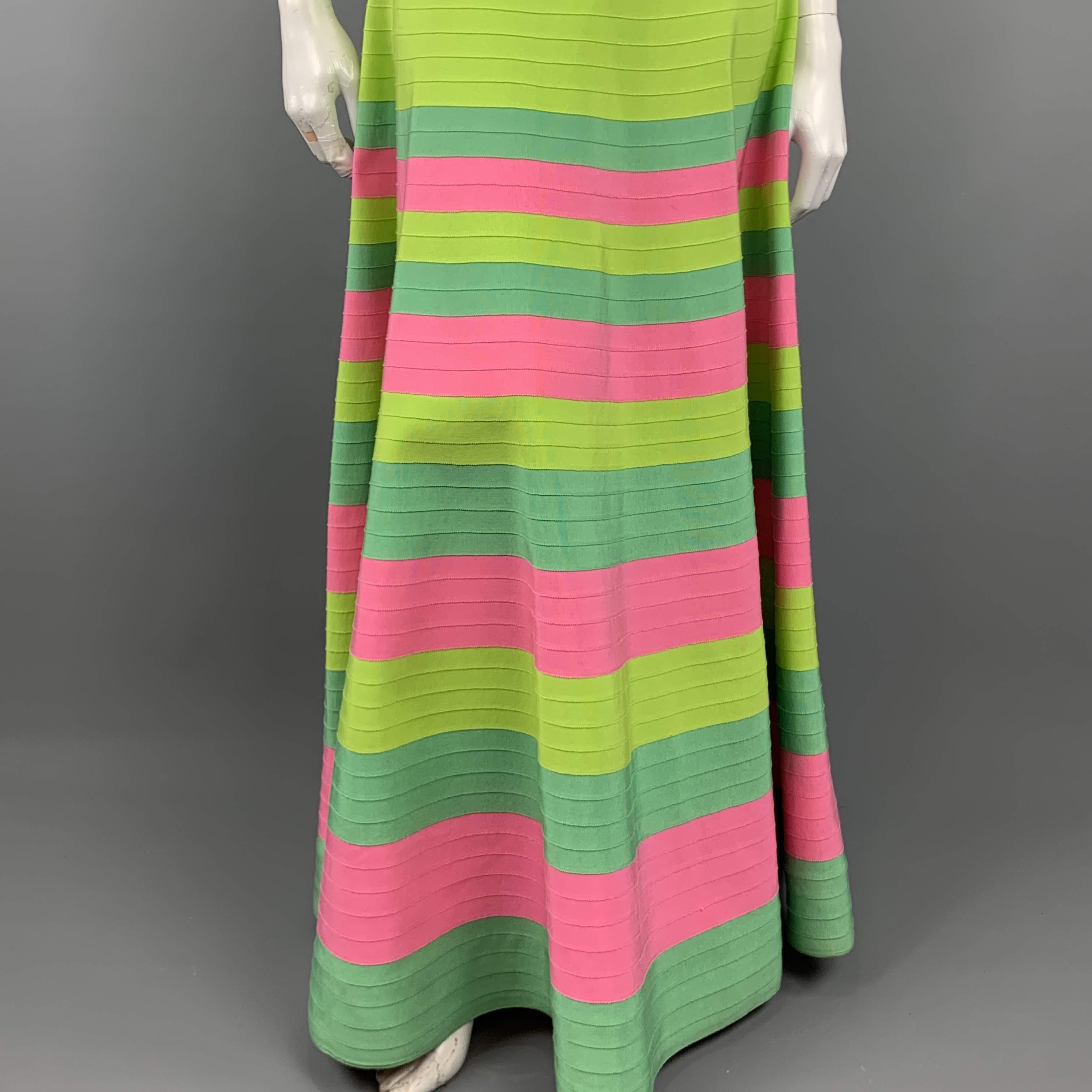 green and pink striped dress