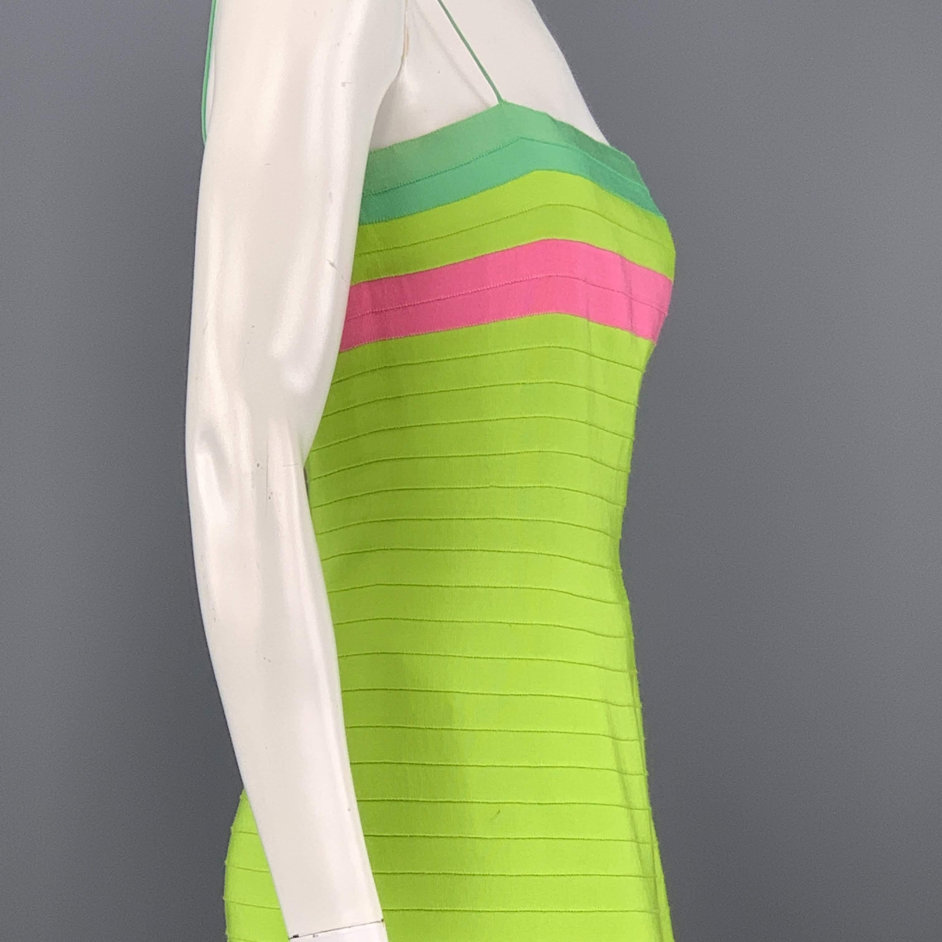 Beige OSCAR DE LA RENTA Size 8 Green Turquoise & Pink Grosgrain Striped Gown
