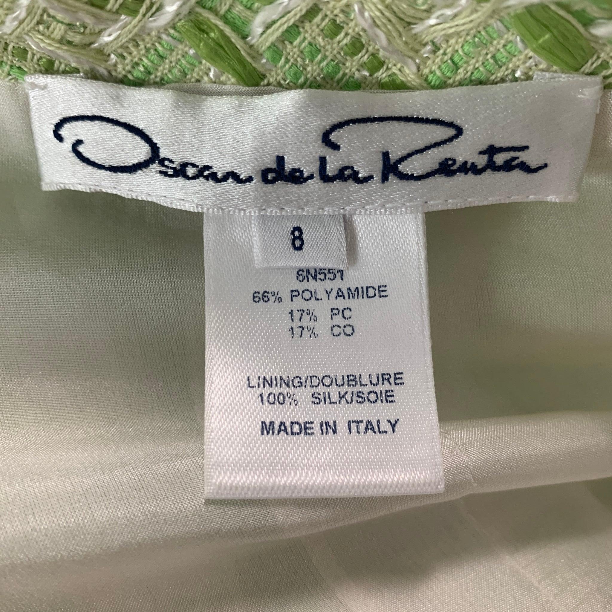 OSCAR DE LA RENTA Size 8 Green White Polyamide Blend Woven Dress Top For Sale 1