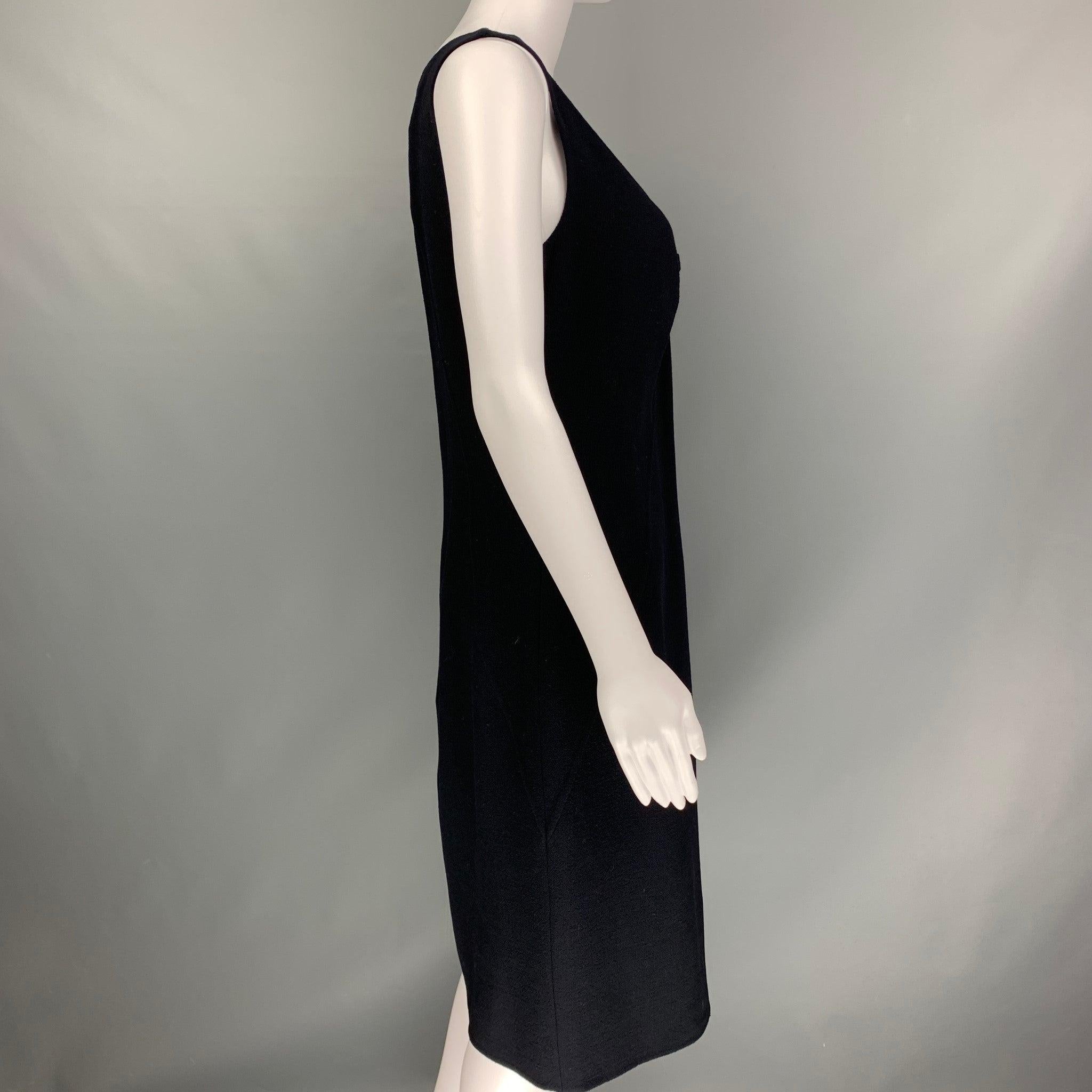 Women's OSCAR DE LA RENTA Size 8 Navy Wool Sleeveless Dress For Sale