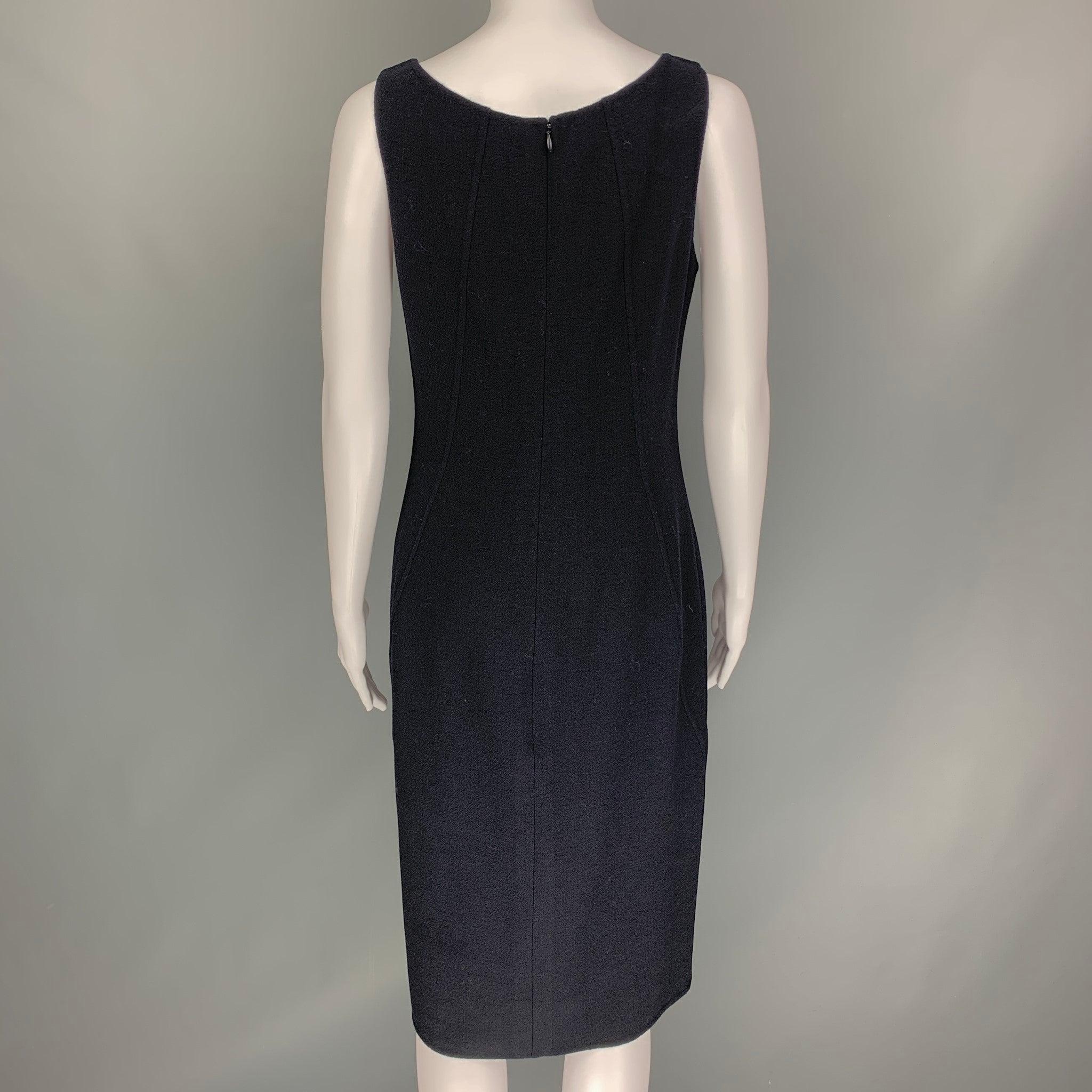 OSCAR DE LA RENTA Size 8 Navy Wool Sleeveless Dress For Sale 1