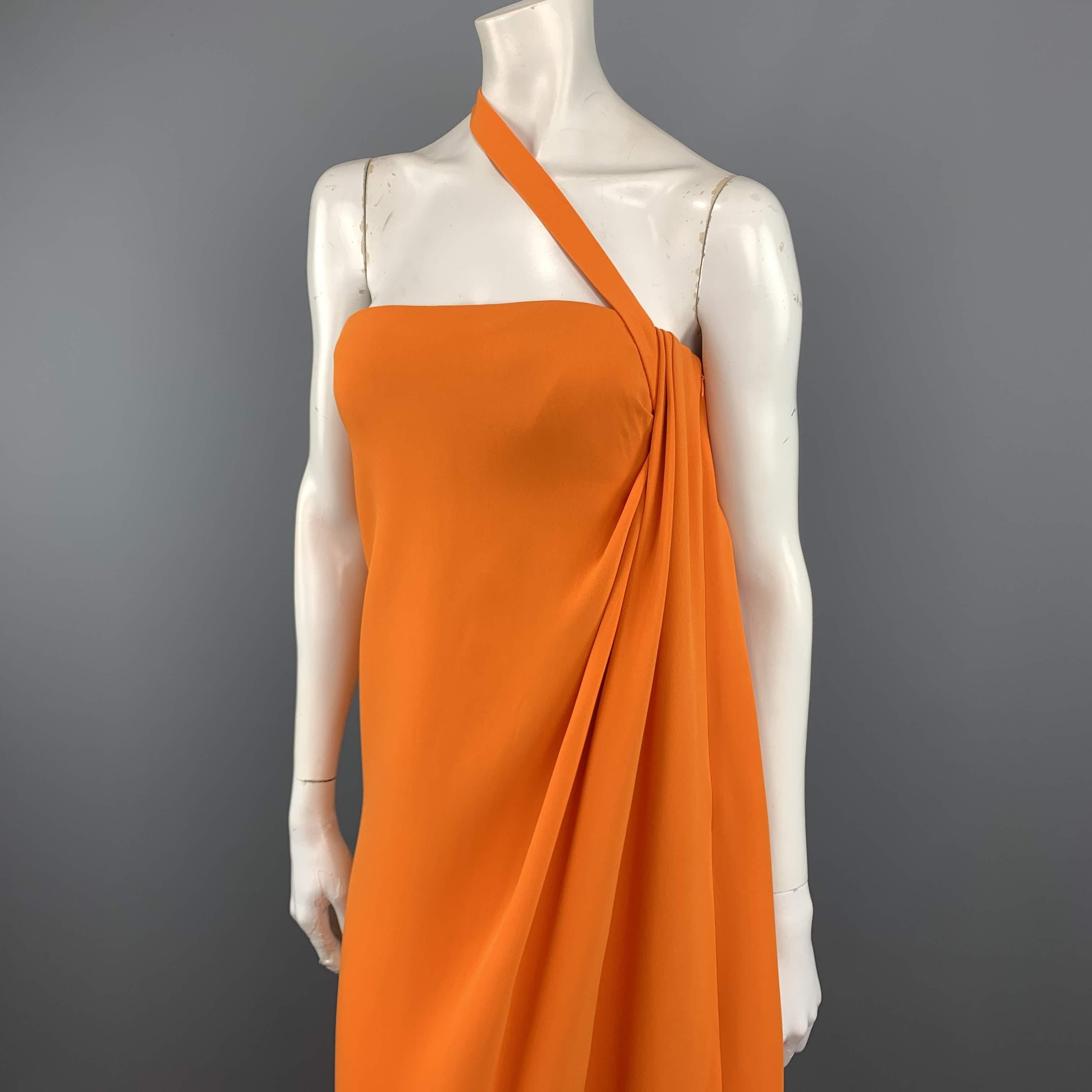 Women's OSCAR DE LA RENTA Size 8 Orange Silk Diagonal Strap A Line Gown