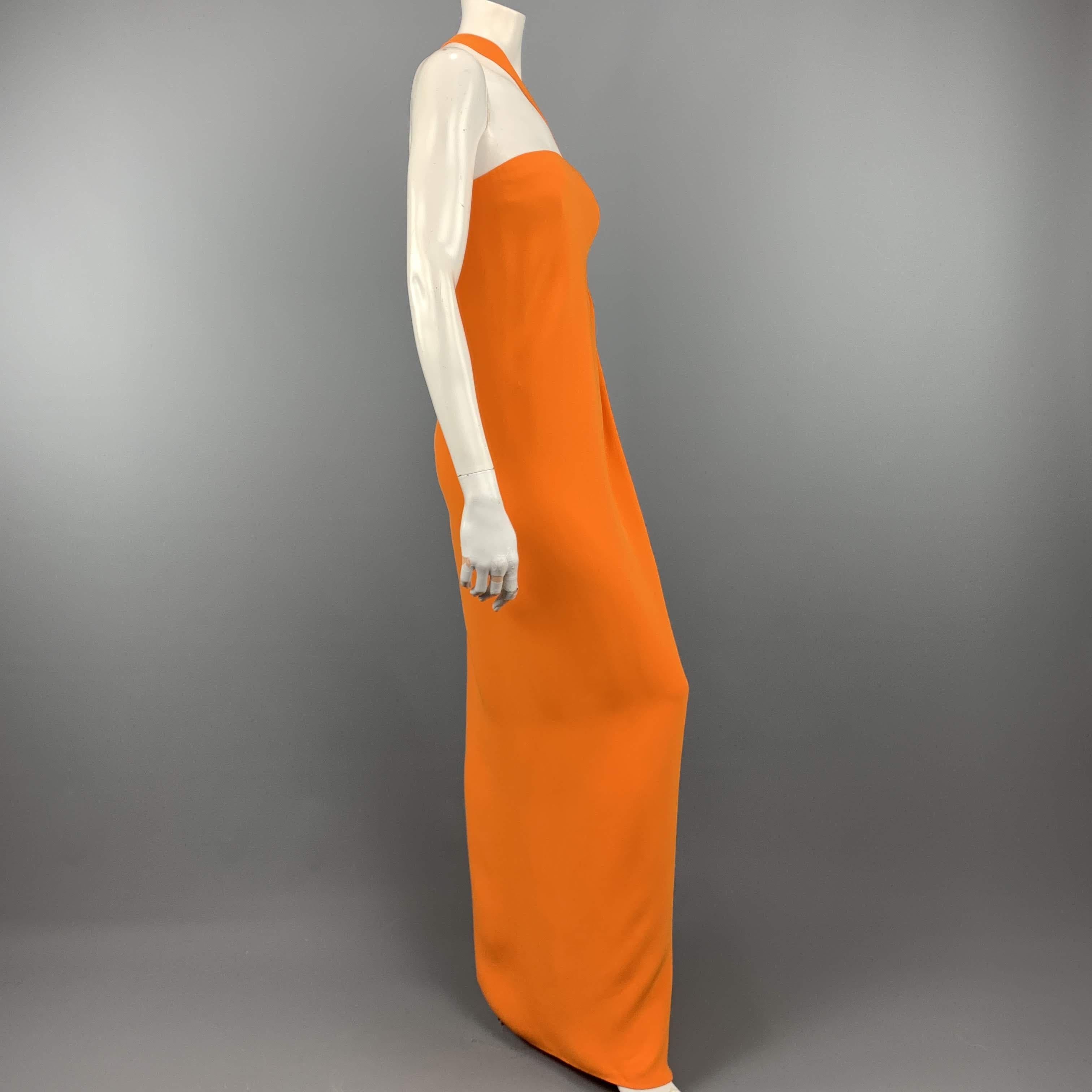 OSCAR DE LA RENTA Size 8 Orange Silk Diagonal Strap A Line Gown 1