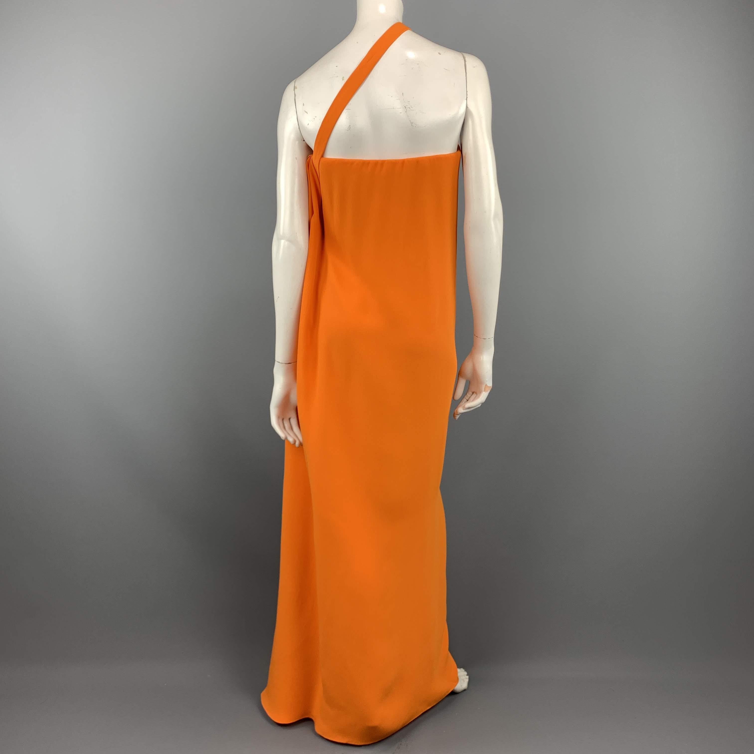 OSCAR DE LA RENTA Size 8 Orange Silk Diagonal Strap A Line Gown 2