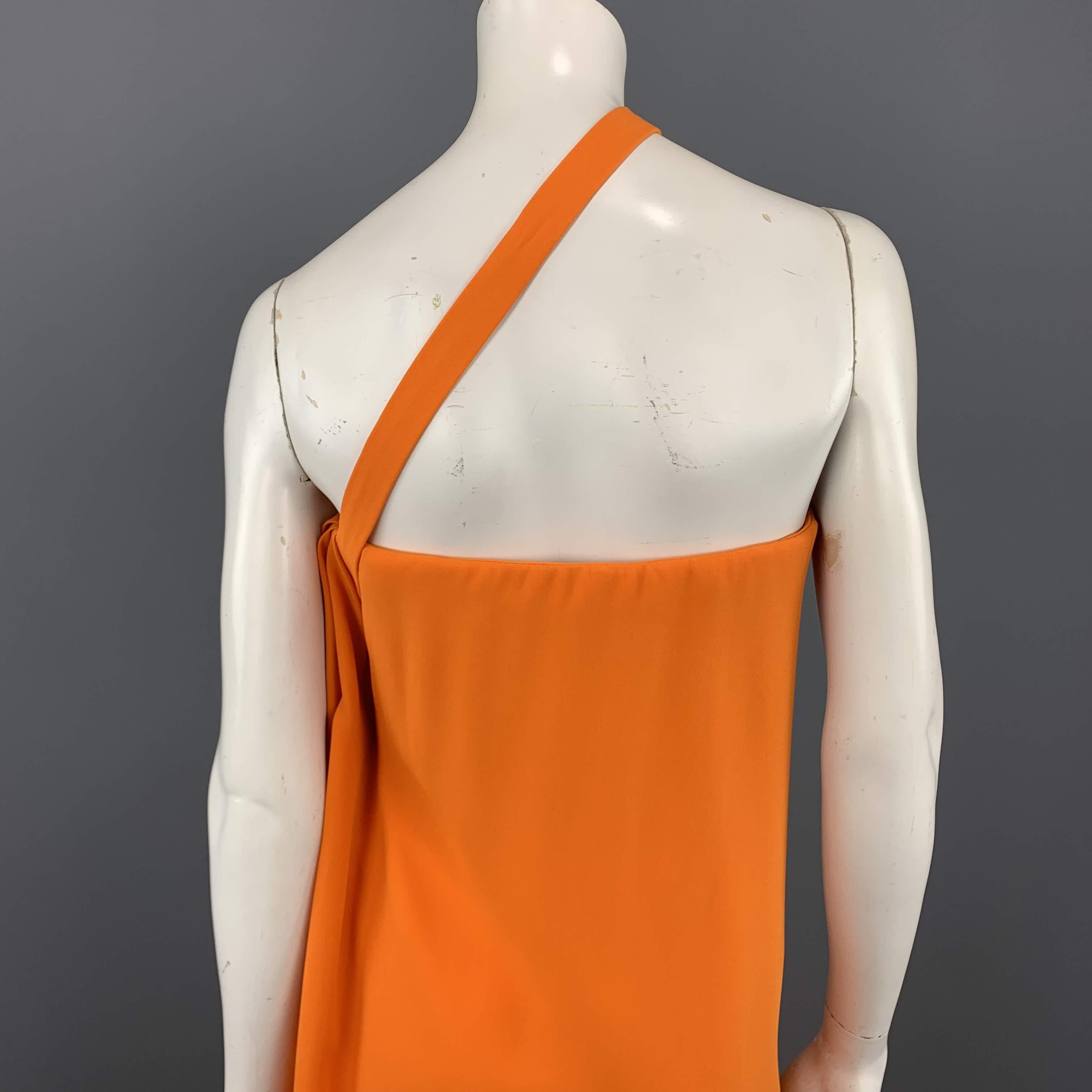 OSCAR DE LA RENTA Size 8 Orange Silk Diagonal Strap A Line Gown 3