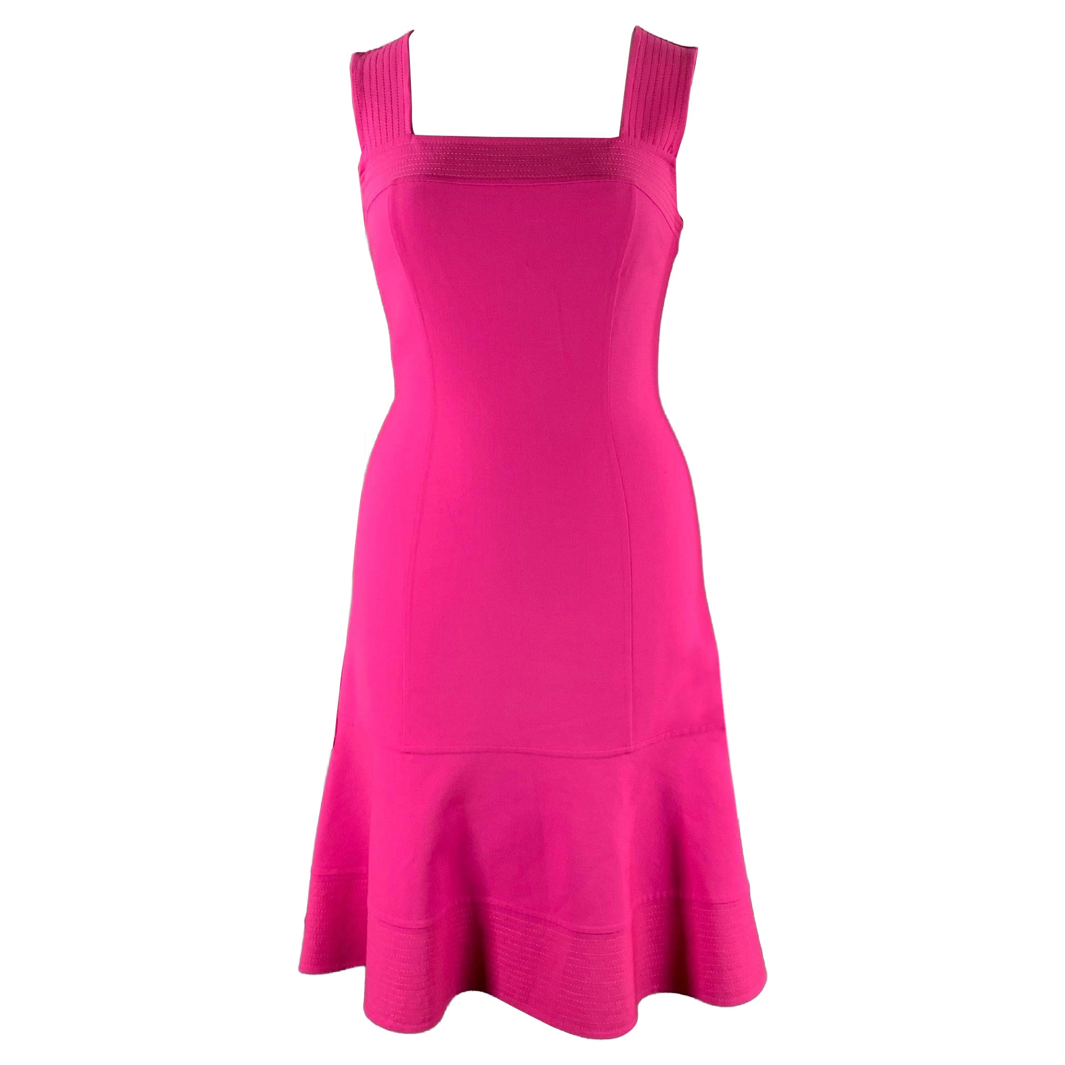 OSCAR DE LA RENTA Talla 8 Vestido sin mangas hasta la rodilla de lana rosa fucsia en venta