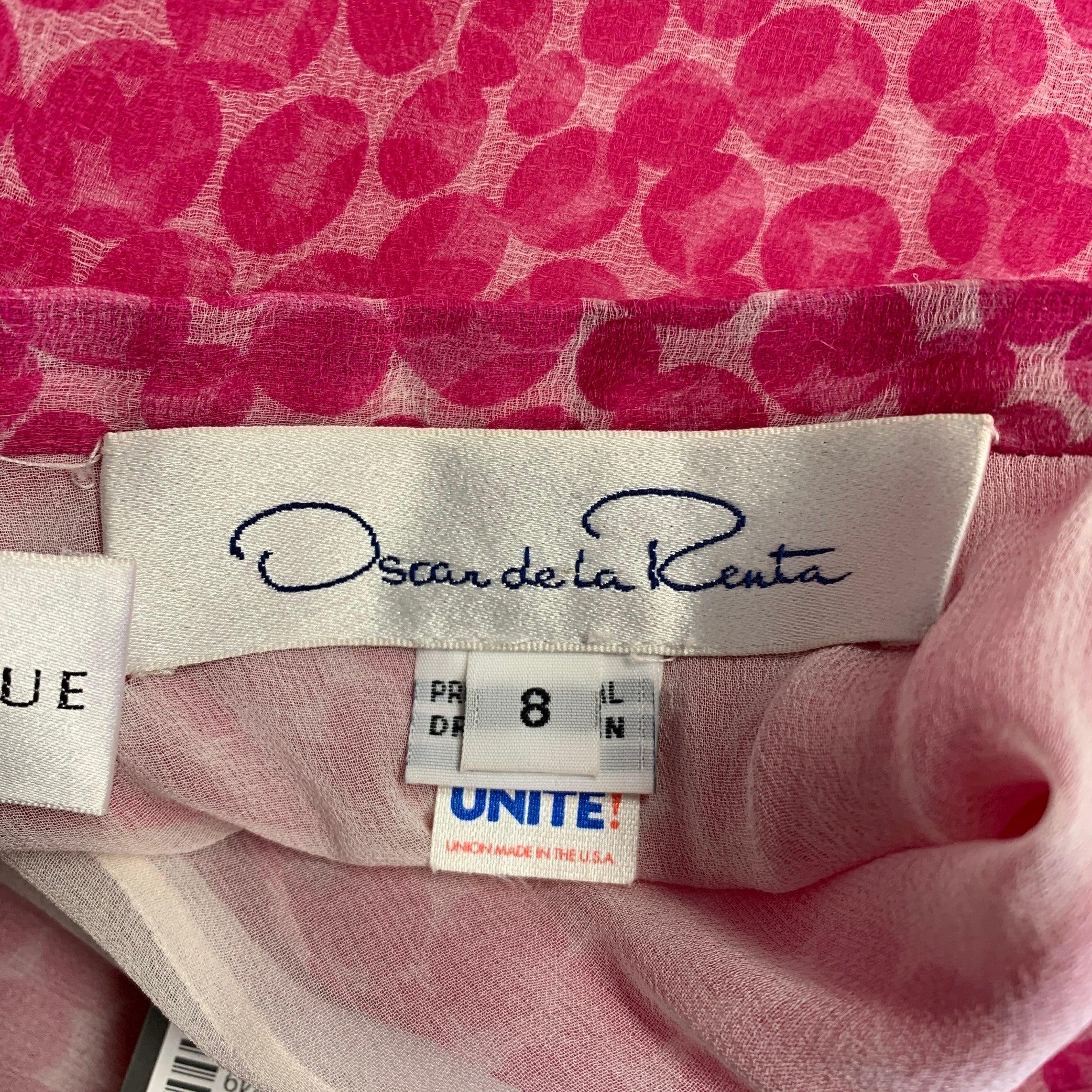 OSCAR DE LA RENTA Size 8 Pink White Dots Ruffle Long Skirt For Sale 1