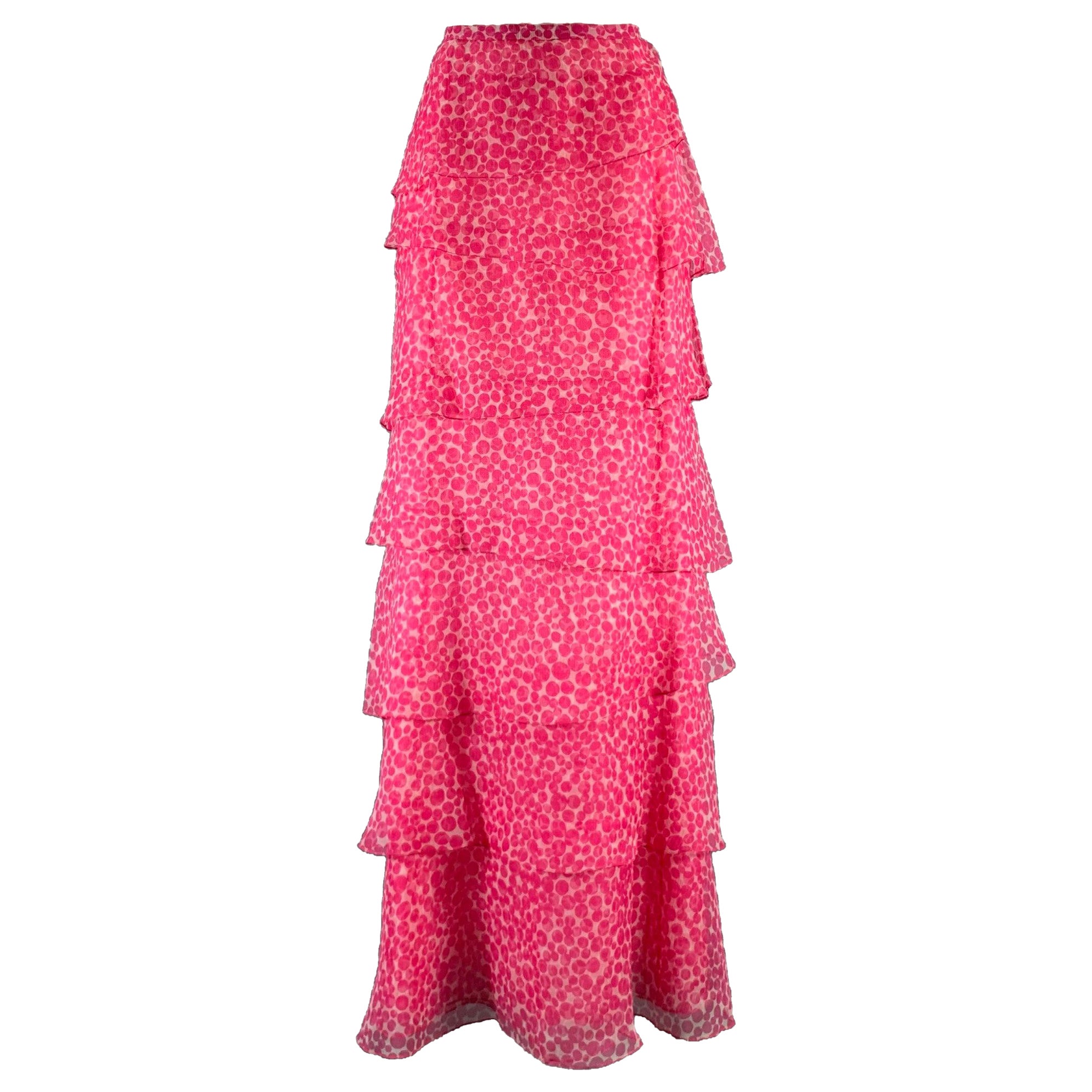 Oscar De La Renta Taglia 8 Gonna lunga rosa e bianca a pois con volant in vendita