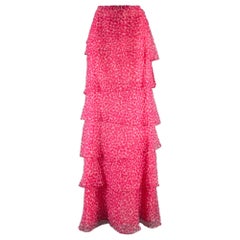 OSCAR DE LA RENTA Size 8 Pink White Dots Ruffle Long Skirt
