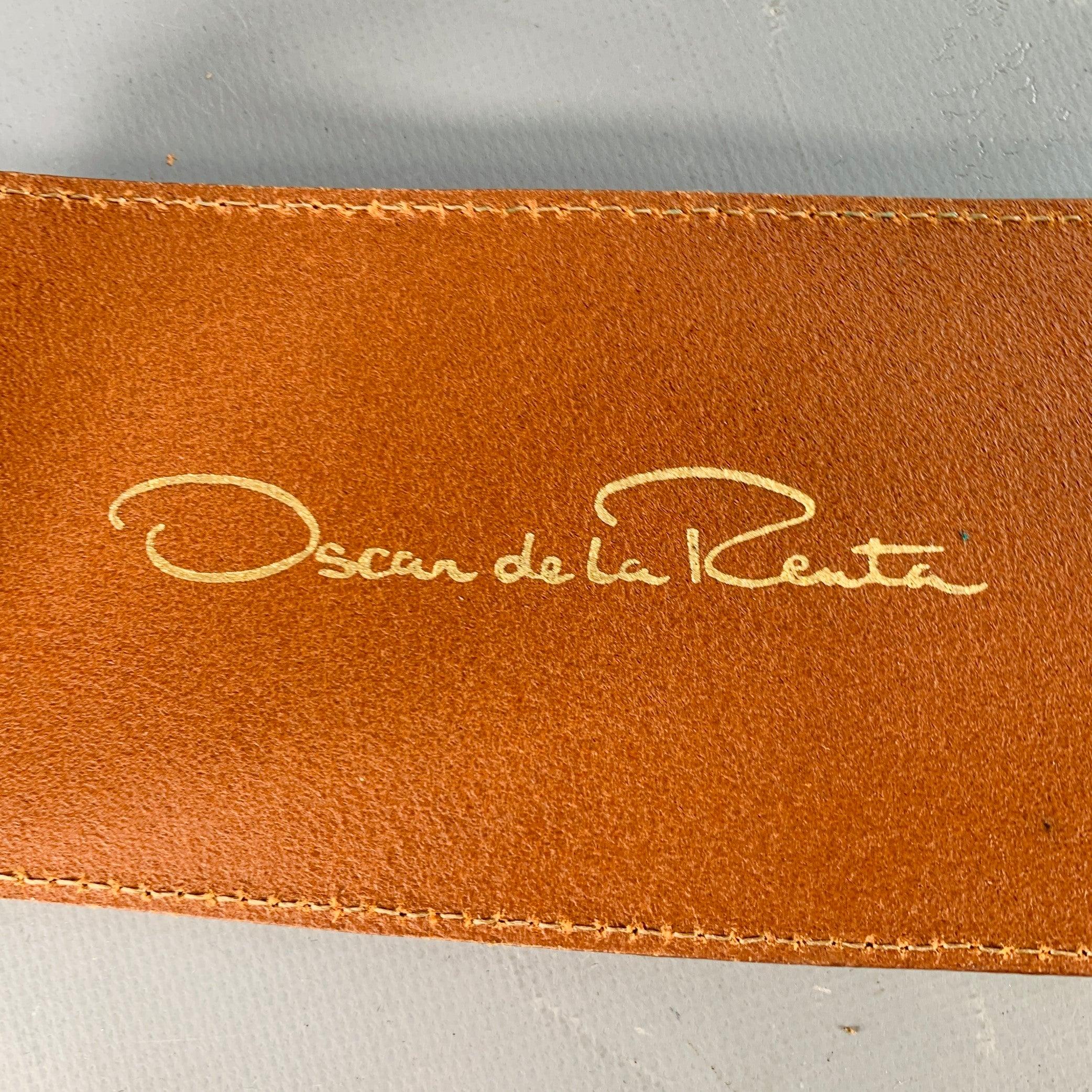 Oscar De La Renta Cintura in pelle marrone e argento taglia M in vendita 1