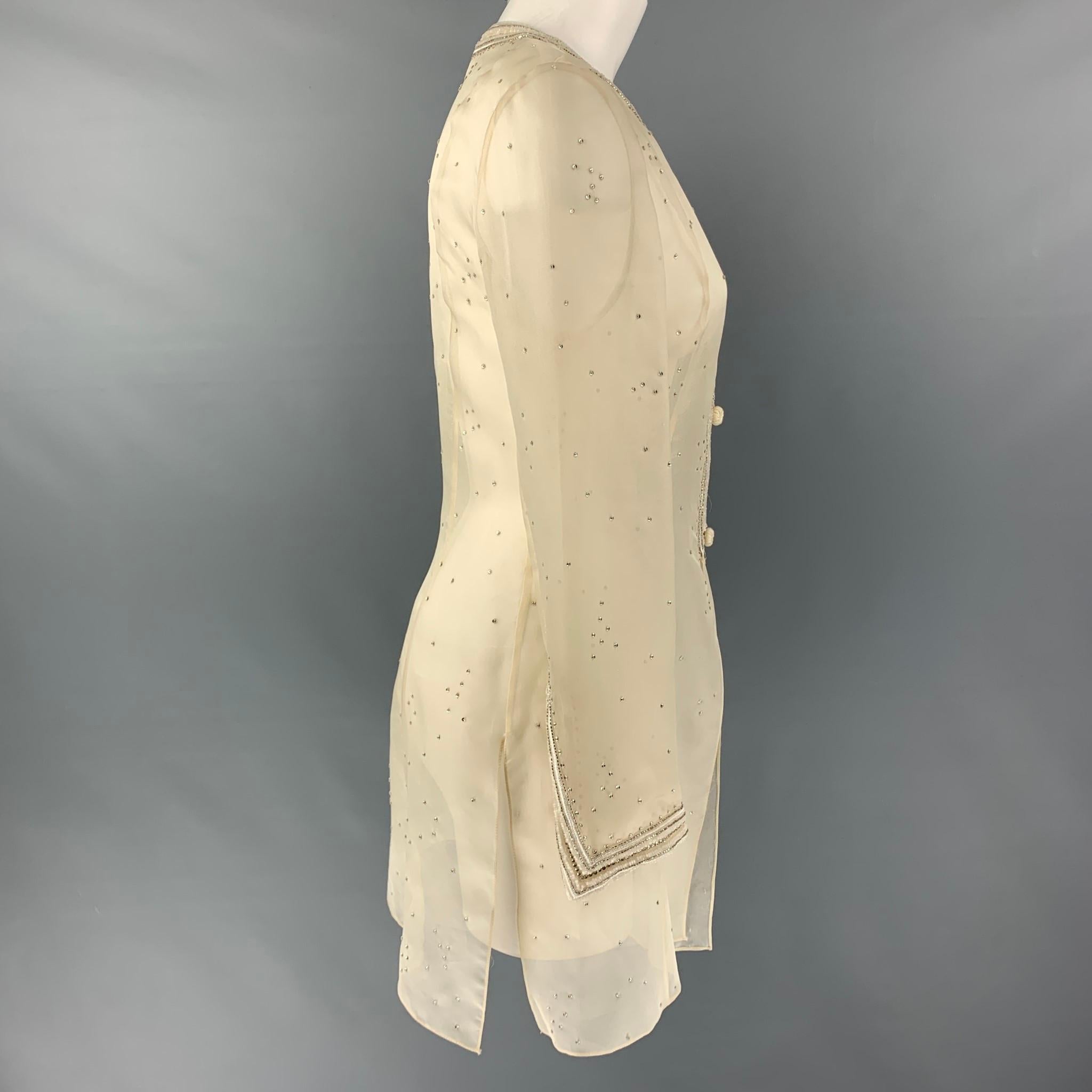 Women's OSCAR DE LA RENTA Size M Cream Embroidered Tunic Dress Top